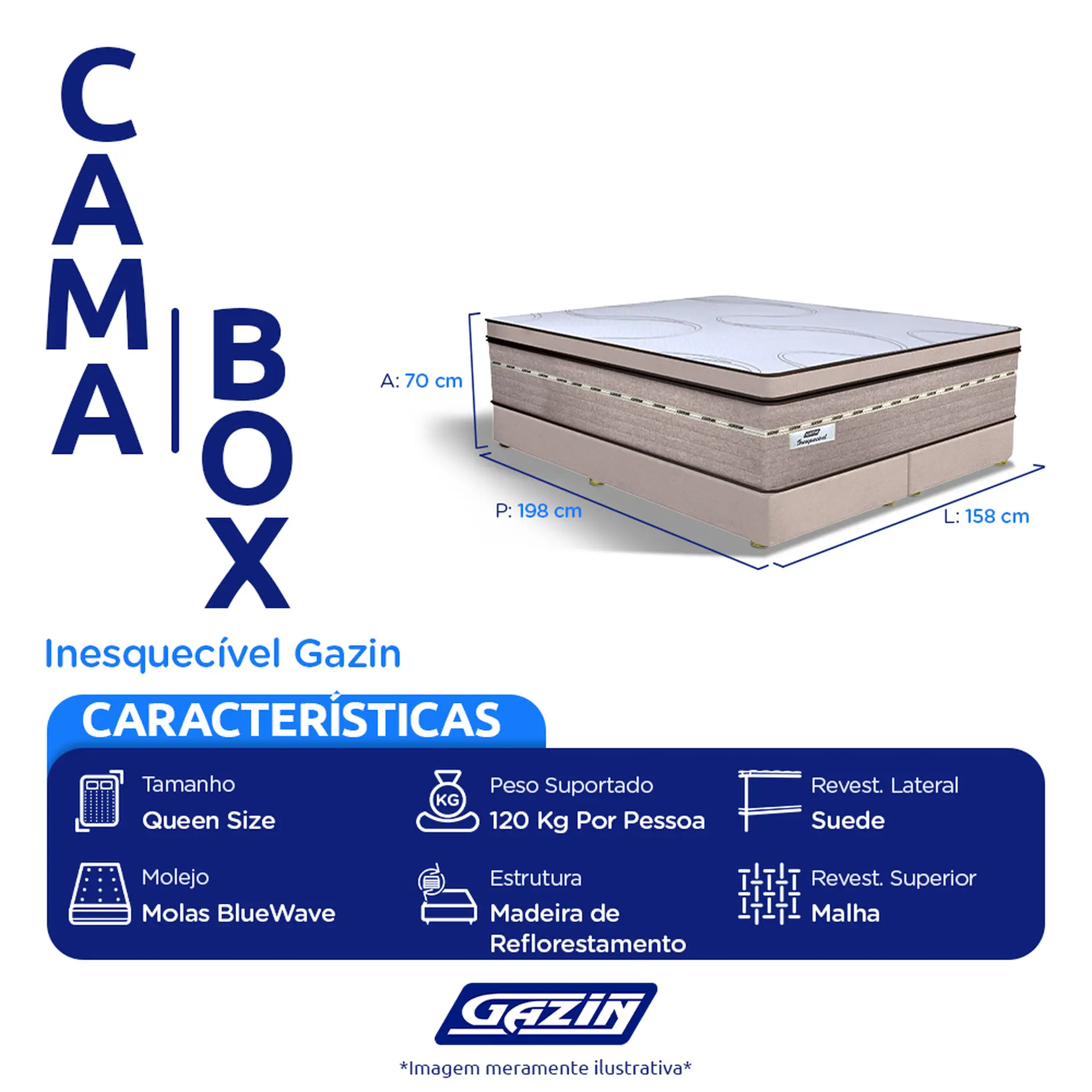 Colchão Cama Box Gazin Molas BlueWave Queen Size Inesquecível 158x198