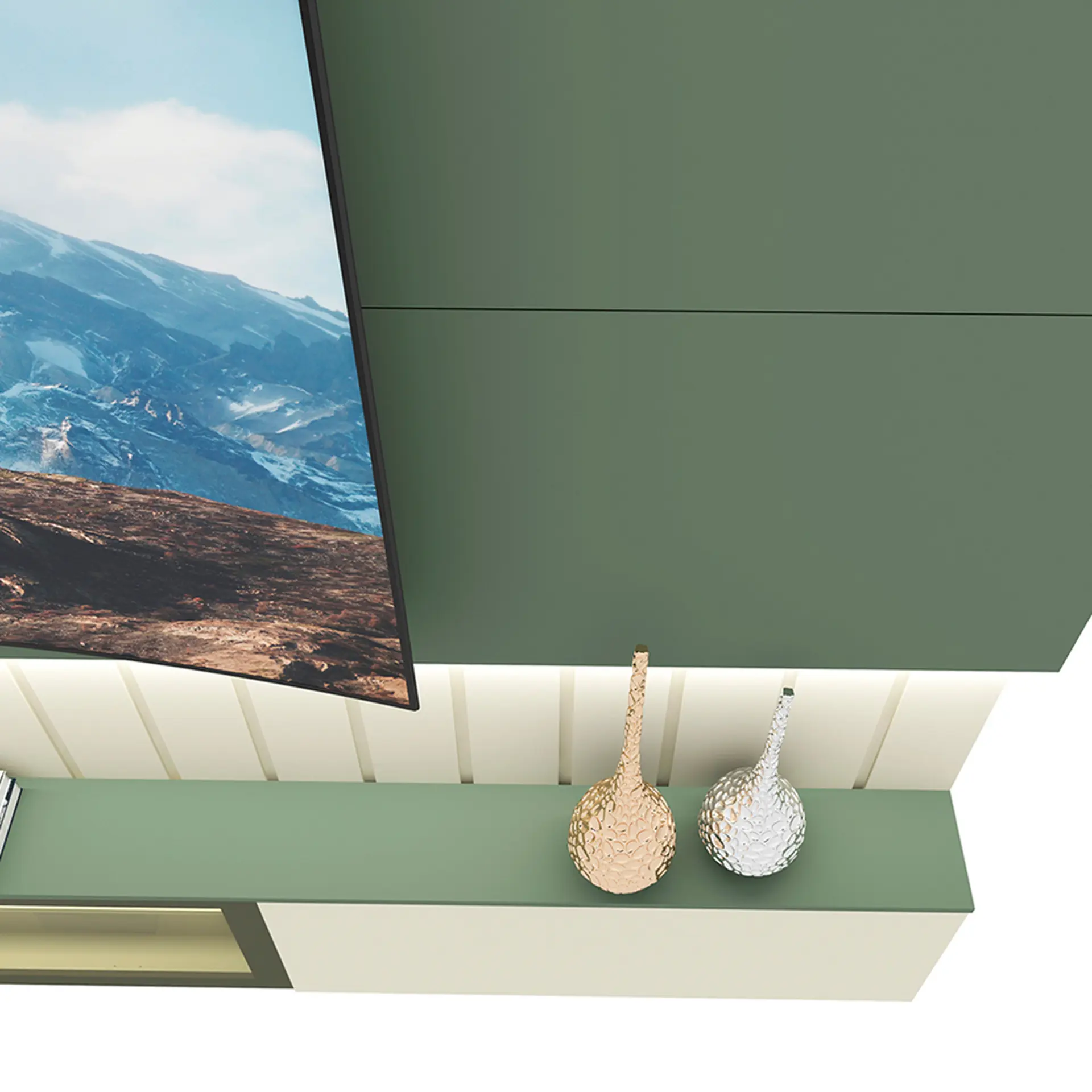 Estante Home para TV até 85" 3 Portas Soberano Gelius - Off White/Verde Floresta