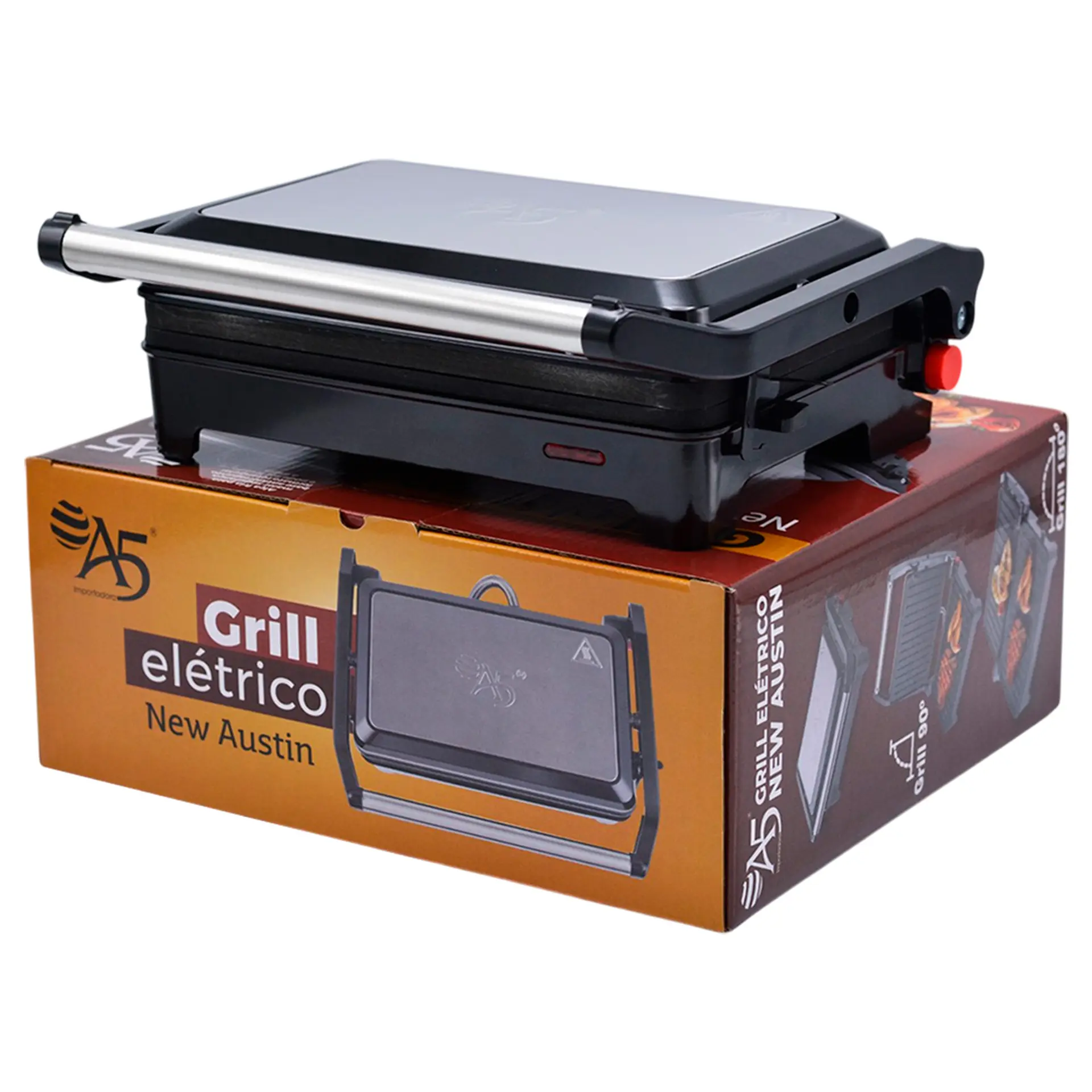 Grill Elétrico Newa Austin 850W A5 Importados - Preto/Inox - 110 Volts