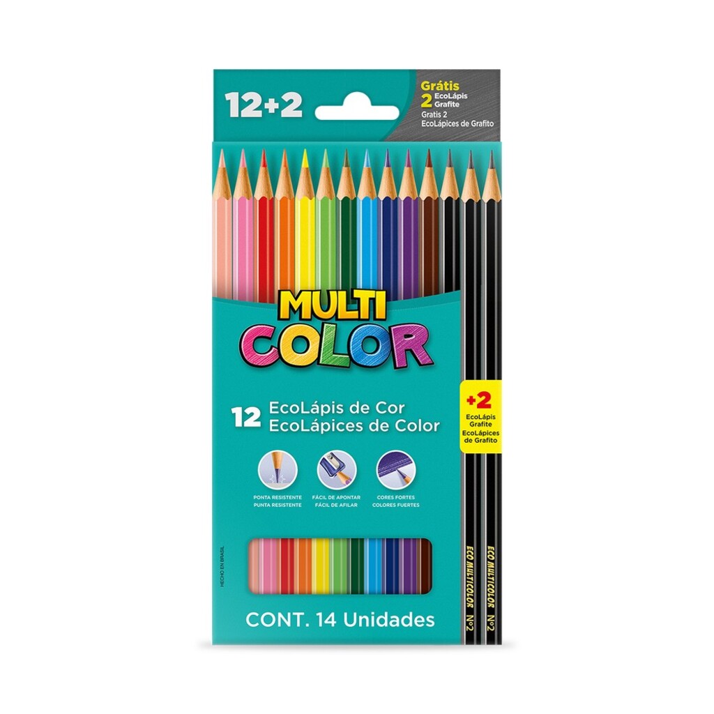 Lápis de Cor 12 Cores Sextavado + 2 Lápis - Multicolor - 11.1200N+2G