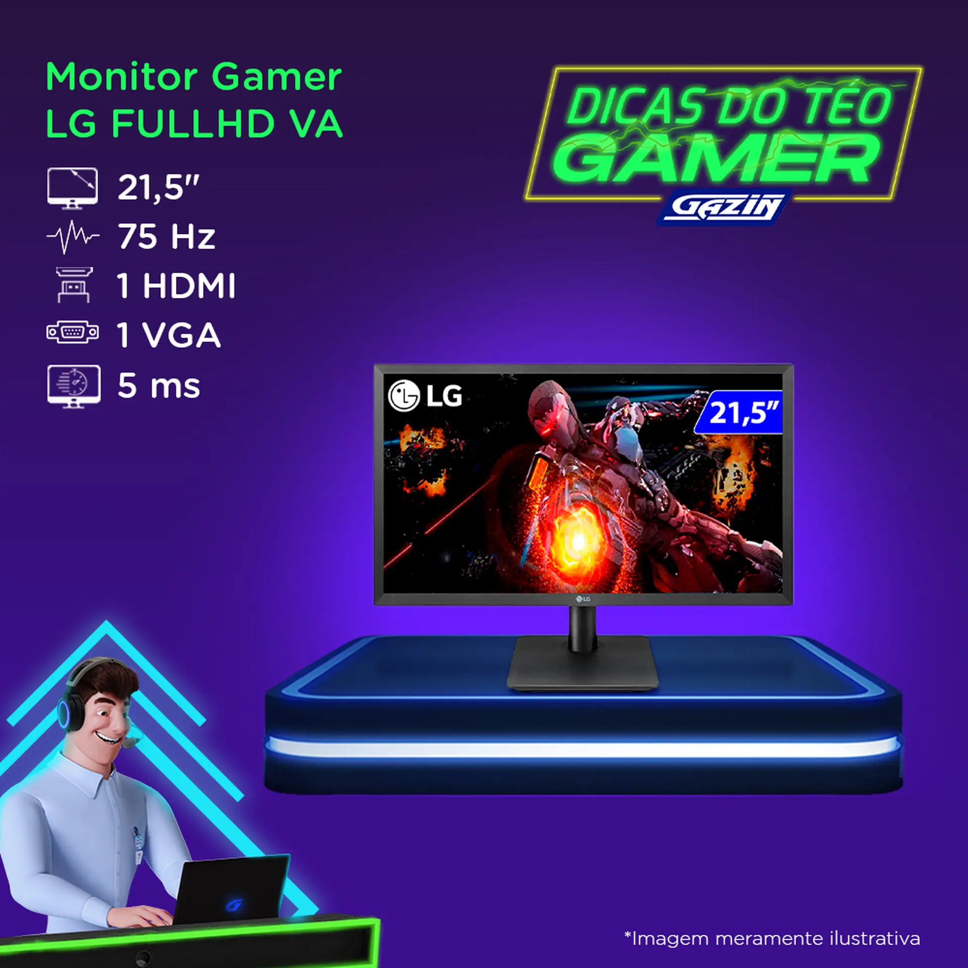 Monitor Gamer LG 21.5" VA Full HD HDMI 75Hz AMD FreeSync 22MP410-B - Preto - Bivolt