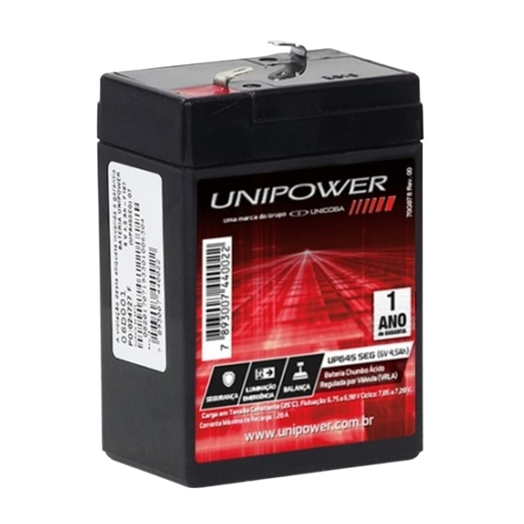 Bateria Selada para Alarmes e No-Breaks 4,5 Ah 6 Volts Unipower - UP645SEG/R