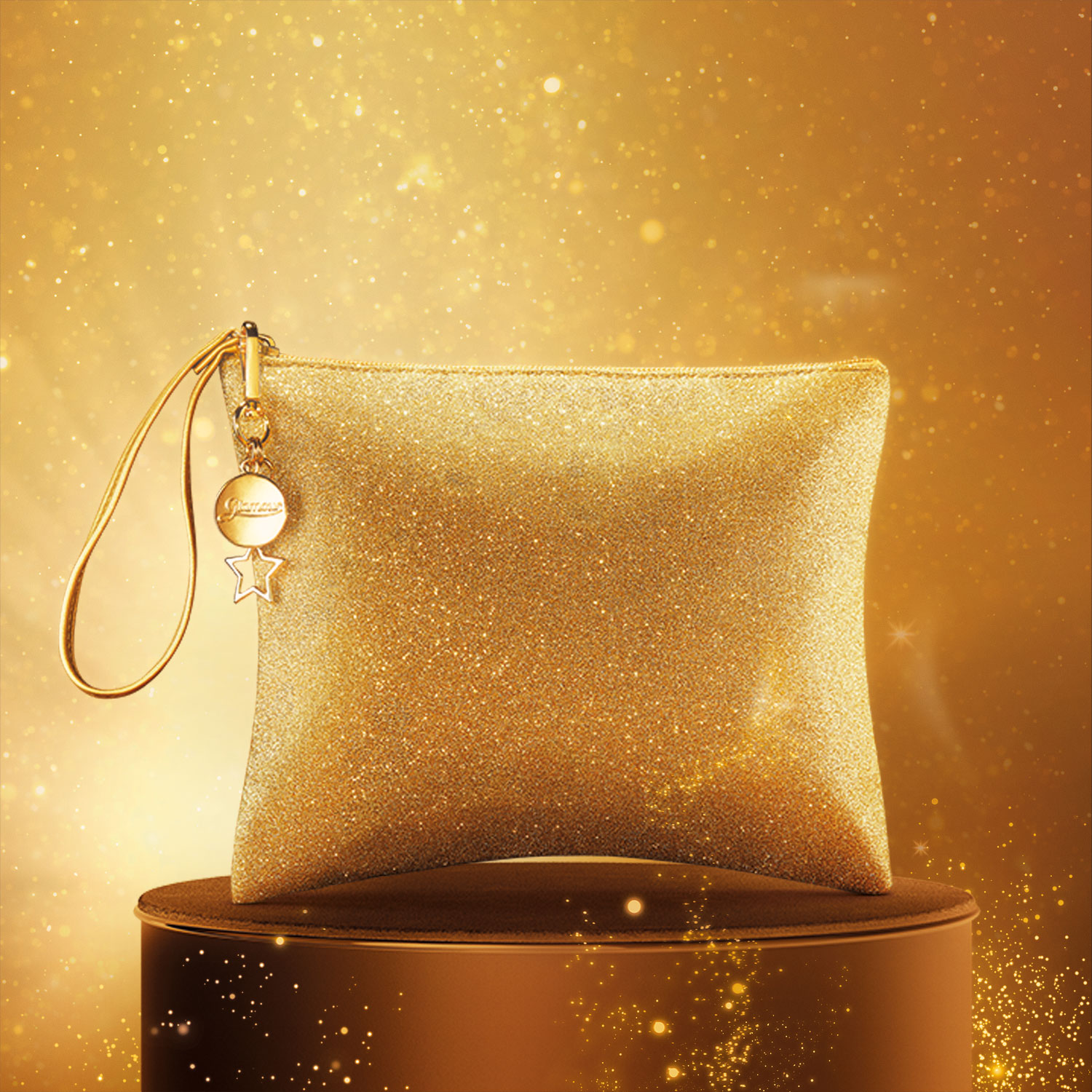 Nécessaire Dourado Com Alça Glamour