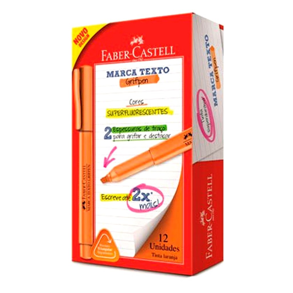 Caneta Marca Texto Laranja Caixa com 12 Unidades Grifpen - Faber Castell - MT/LAZF