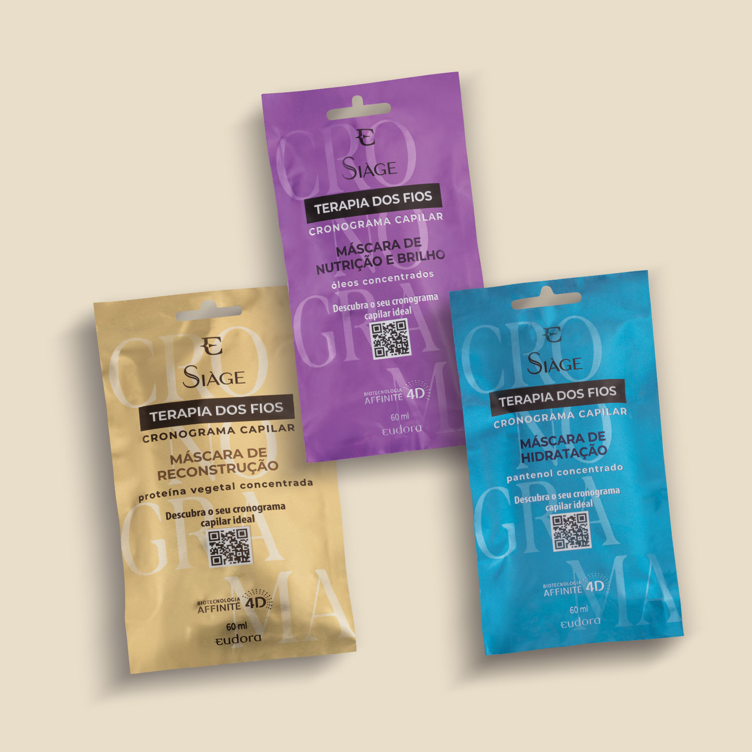 Combo Cronograma Capilar Siàge Terapia dos Fios Máscara Capilar: Reconstrução 60ml + Hidratação 60ml + Nutrição 60ml