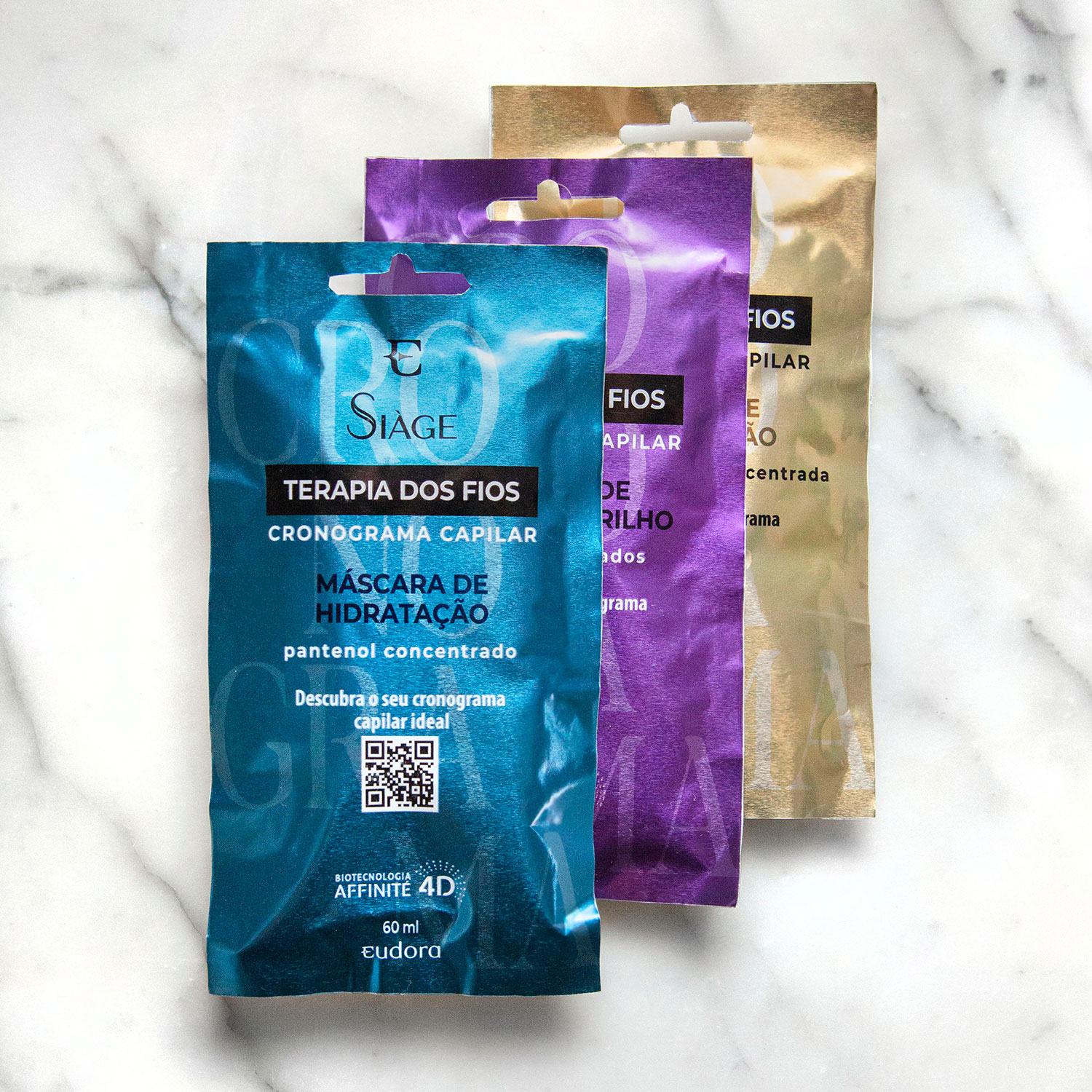 Combo Cronograma Capilar Siàge Terapia dos Fios Máscara Capilar: Reconstrução 60ml + Hidratação 60ml + Nutrição 60ml