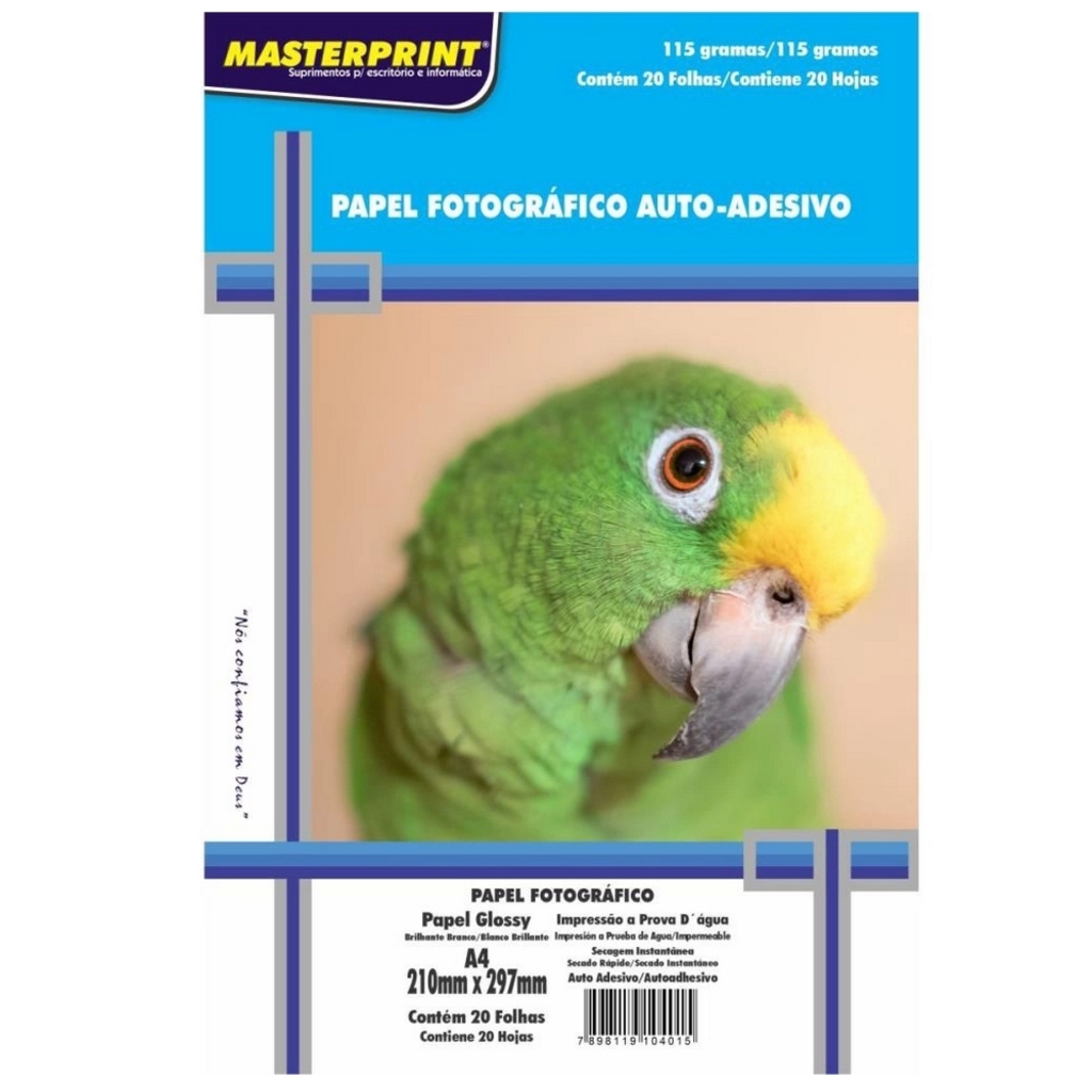 Papel Fotográfico Glossy Brilhante Adesivo A4 115 Gramas 20 Folhas Masterprint - 302010074