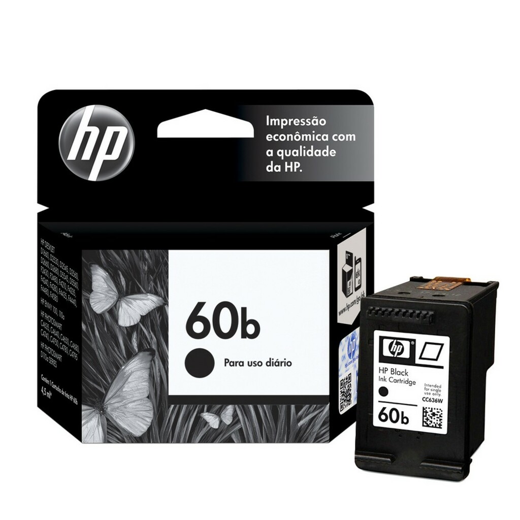 Cartucho de Tinta HP 60B Every day Preto Original - CC636WB - 200 páginas para D1660, D2530, D2545, D2560, D2660, D5560M F2430, F2480, F4210, F4235