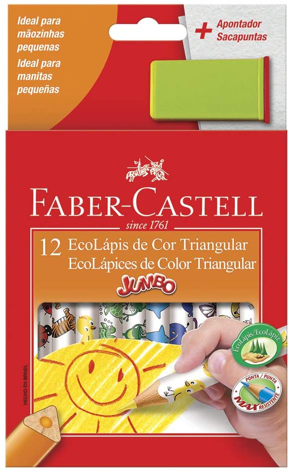 Lápis de Cor Faber-Castell EcoLápis Triangular Jumbo Mais Apontador com Depósito