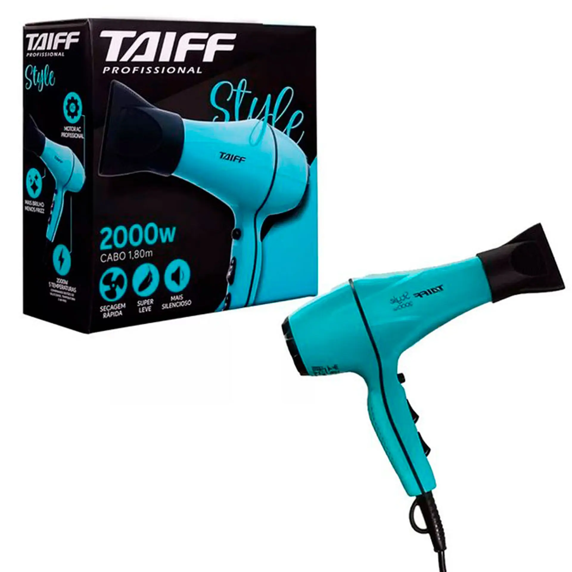 Secador de Cabelo Taiff Style Motor AC Profissional Jato de Ar Frio 2000W - Azul/Preto - 110 Volts