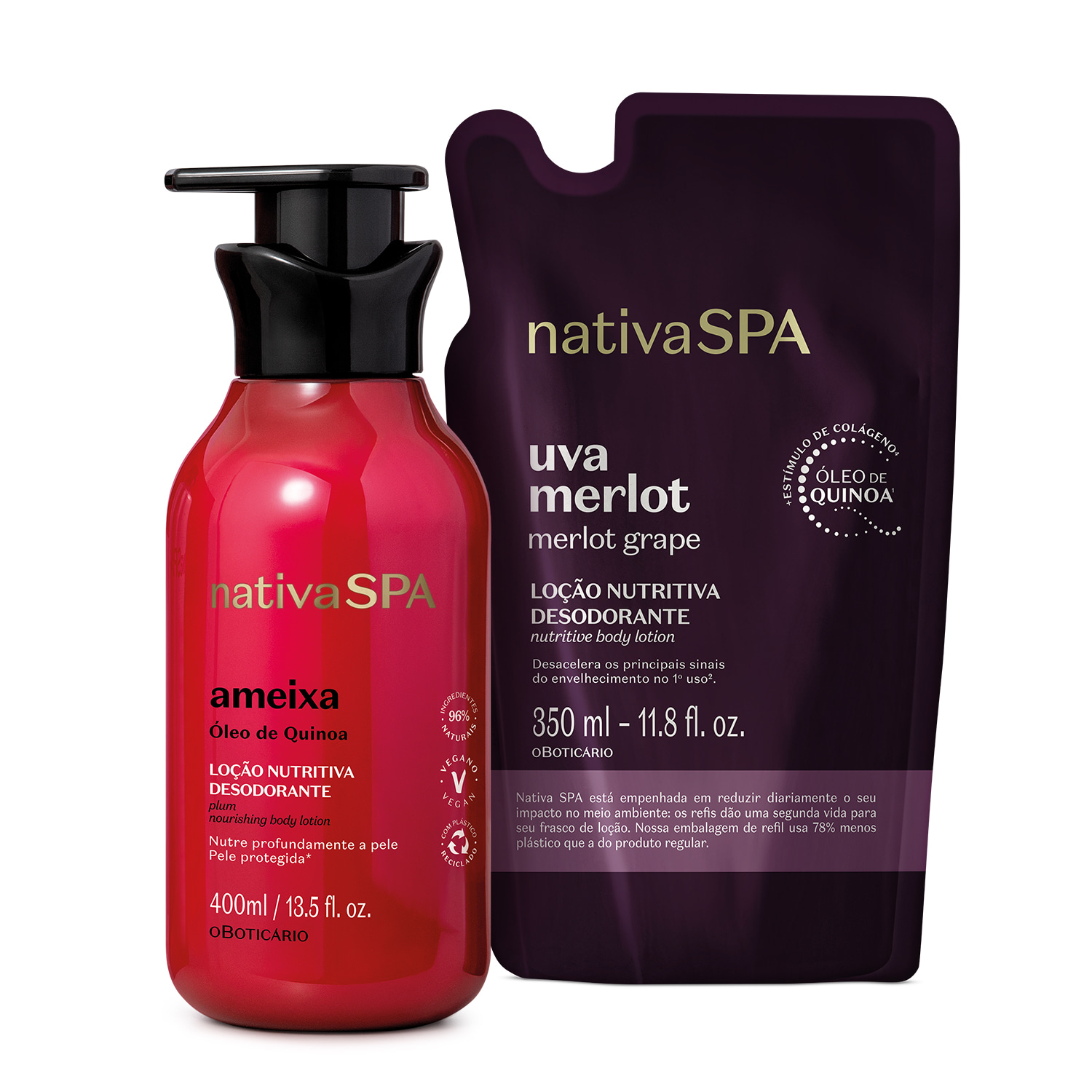 Combo Nativa Spa: Loção Corporal Ameixa 400ml + Refil Uva Merlot 350ml