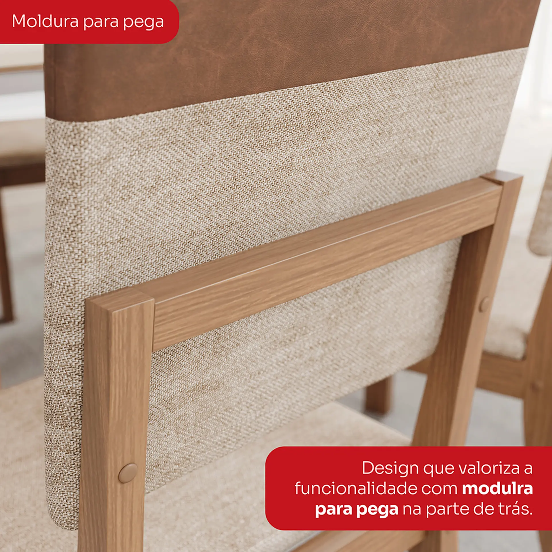Conjunto de Mesa 6 cadeiras Assento Estofado Natalí Henn - Nature/Corano/Caramelo/Creme