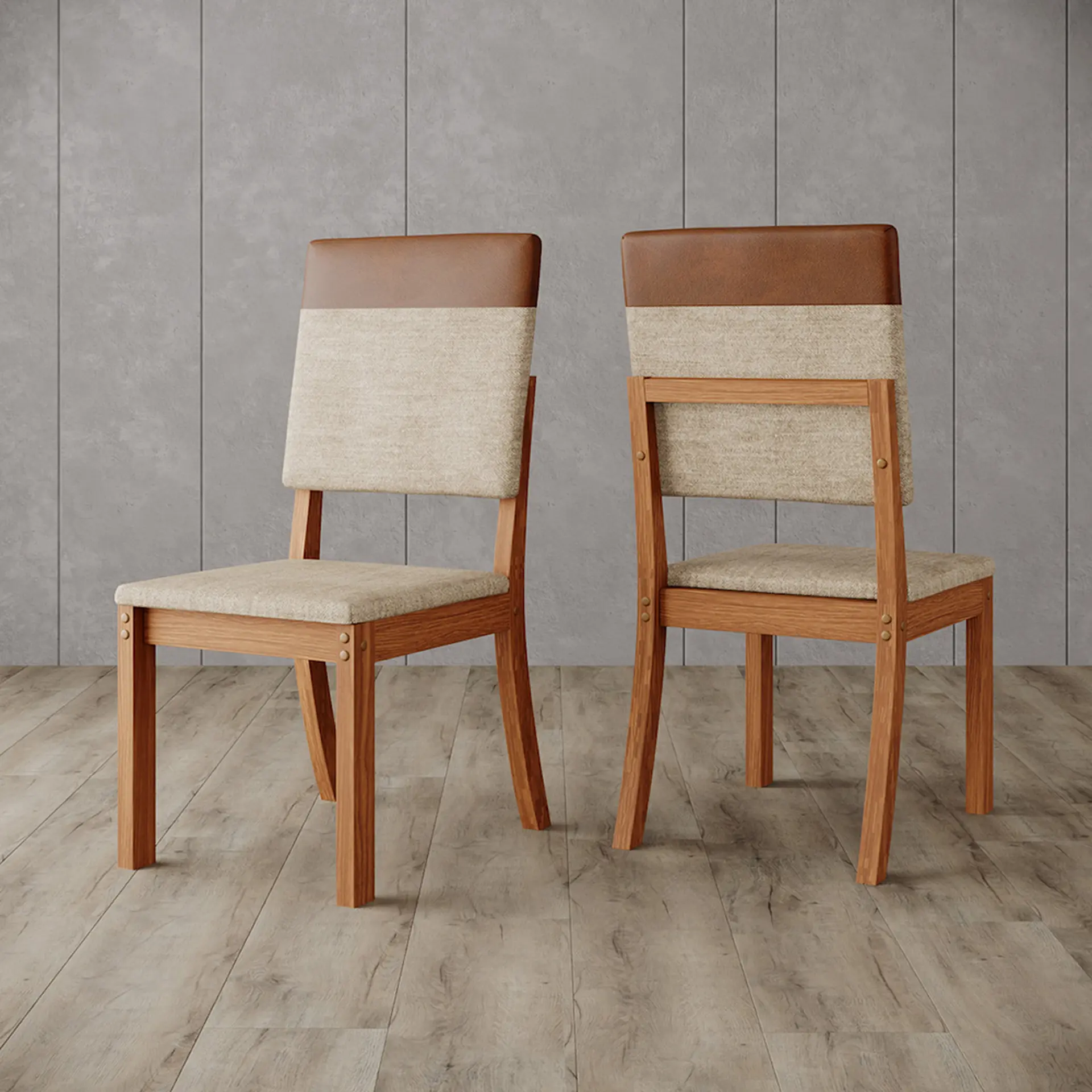 Conjunto de Mesa 6 cadeiras Assento Estofado Natalí Henn - Nature/Corano/Caramelo/Creme