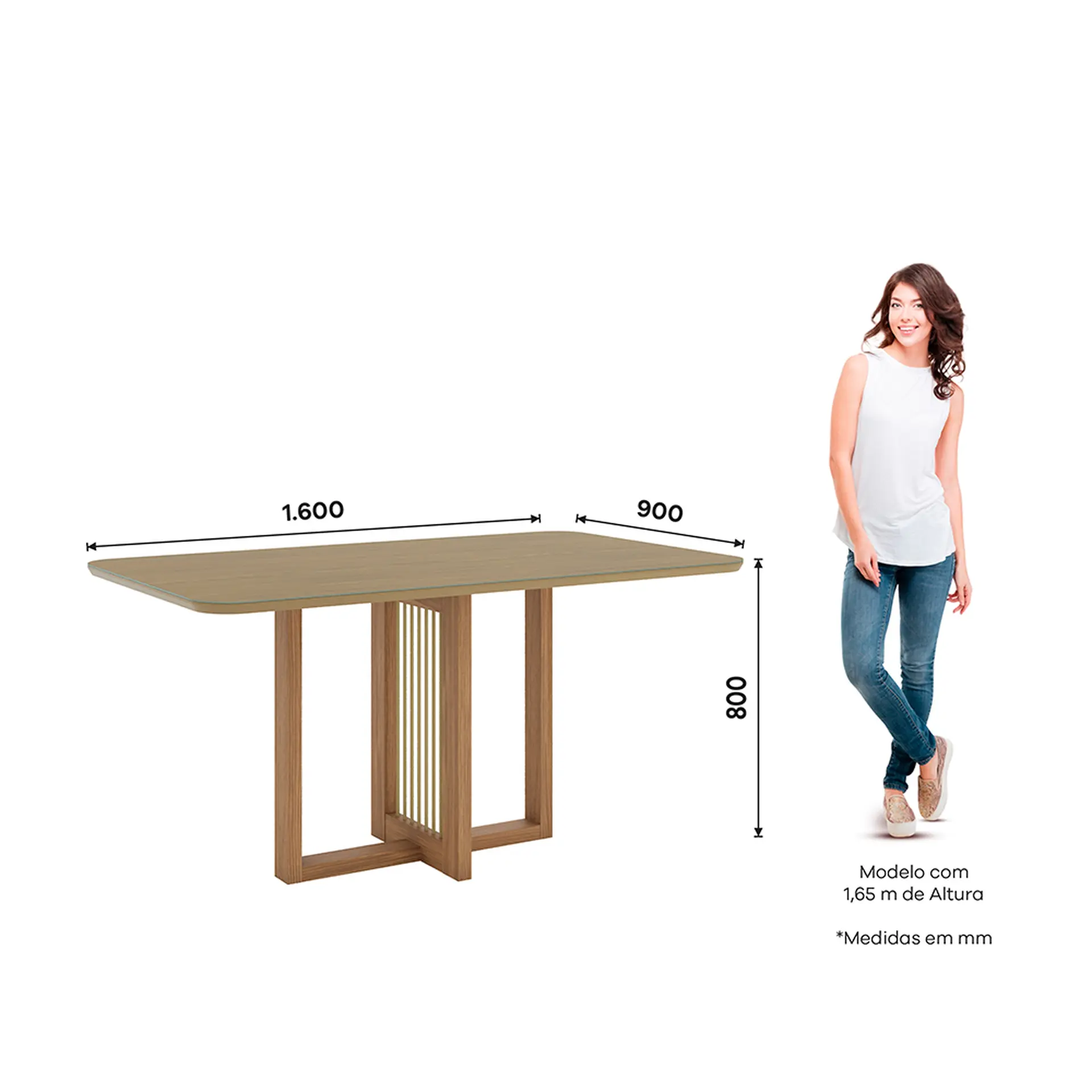 Conjunto de Mesa 6 cadeiras Assento Estofado Natalí Henn - Nature/Corano/Caramelo/Creme