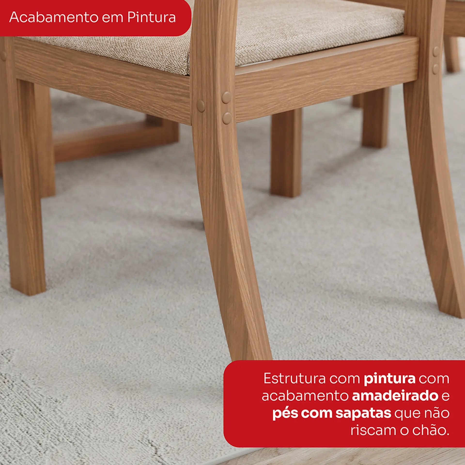 Conjunto de Mesa 6 cadeiras Assento Estofado Natalí Henn - Nature/Corano/Caramelo/Creme