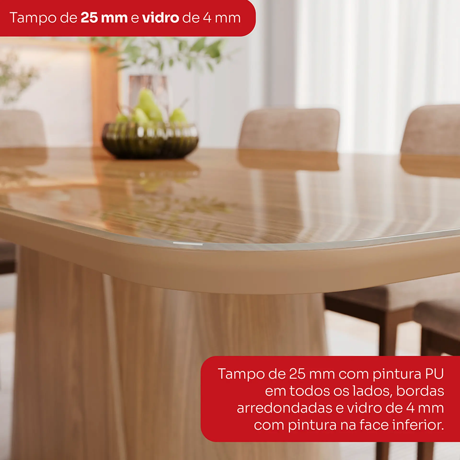 Conjunto de Mesa 6 cadeiras Assento Estofado Natalí Henn - Nature/Corano/Caramelo/Creme