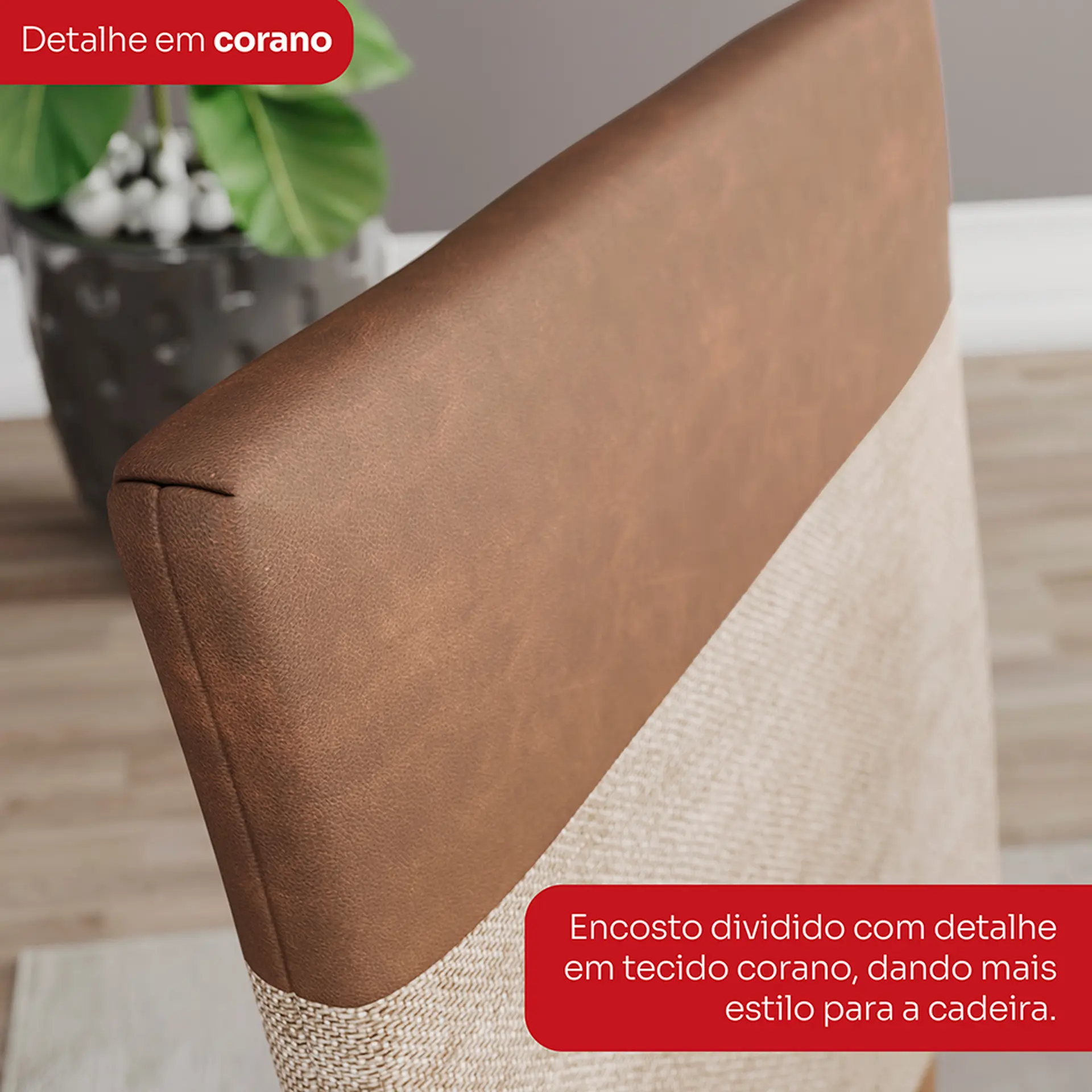 Conjunto de Mesa 6 cadeiras Assento Estofado Natalí Henn - Nature/Corano/Caramelo/Creme