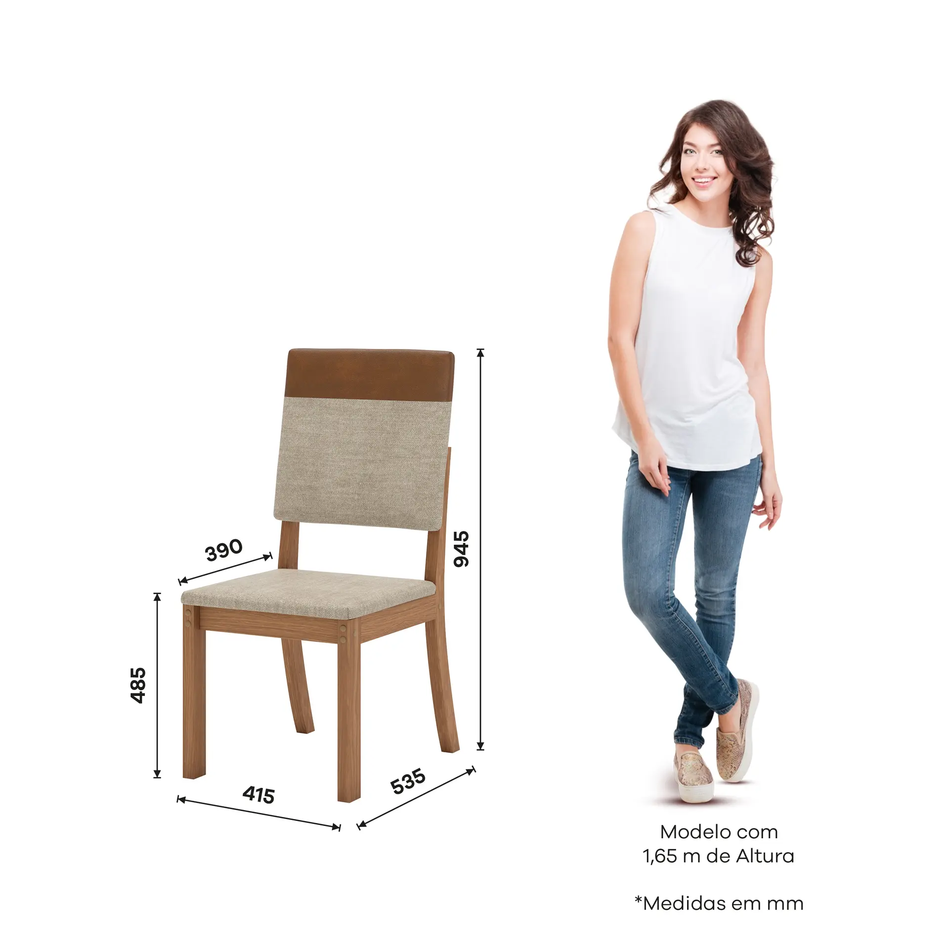 Conjunto de Mesa 6 cadeiras Assento Estofado Natalí Henn - Nature/Corano/Caramelo/Creme