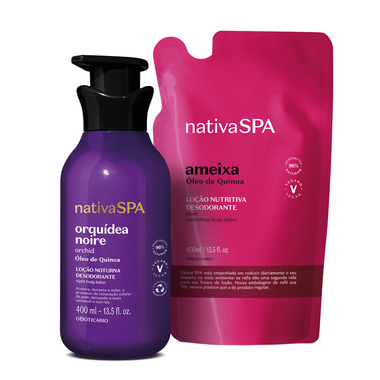 Combo Nativa Spa: Loção Corporal Orquídea Noire 400ml + Refil Ameixa 400ml