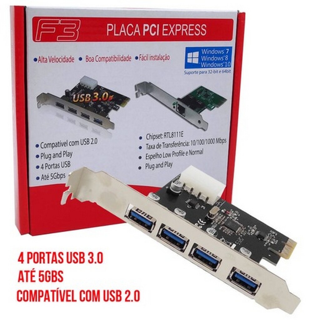 Placa PCI-E 4 Portas USB 3.0 F3 -50