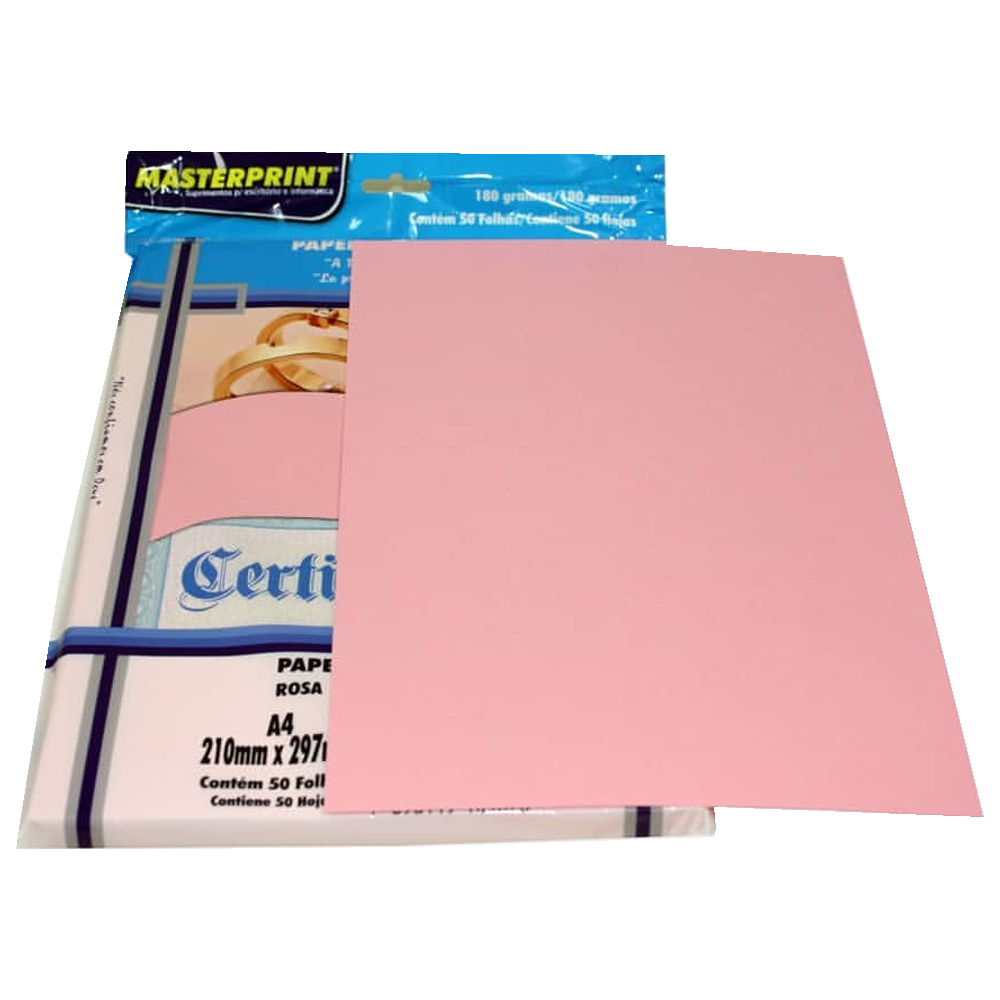 Papel Premium Diplomata Rosa A4 50 Folhas 180g Masterprint 302070013