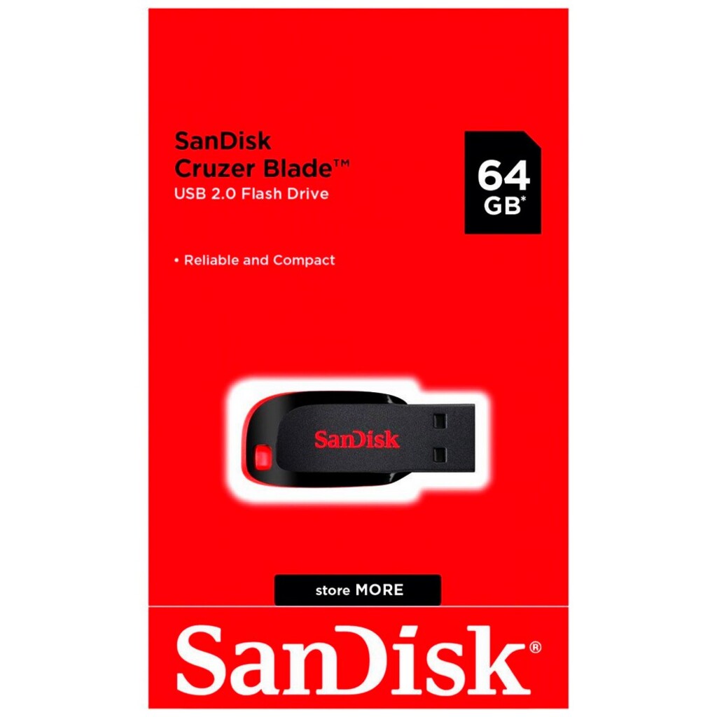 Pen Drive Sandisk 64GB Cruzer Blade Preto/Vermelho - SDCZ50064GB35