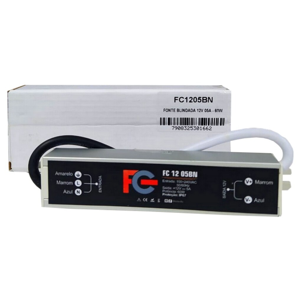 Fonte Blindada CFTV FC Fontes 12V 5A 60W Bivolt - FC1205BN
