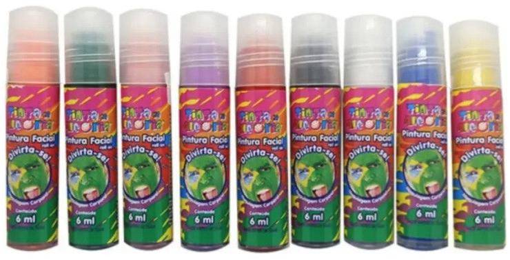 Tinta Pintura Facial Corporal Roll On 6ml Tinta da Alegria Brincadeira Carnaval Preto