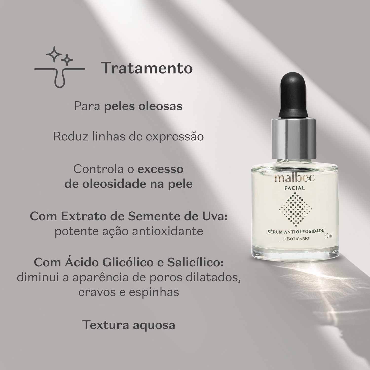 Sérum Antioleosidade Malbec Facial 30ml