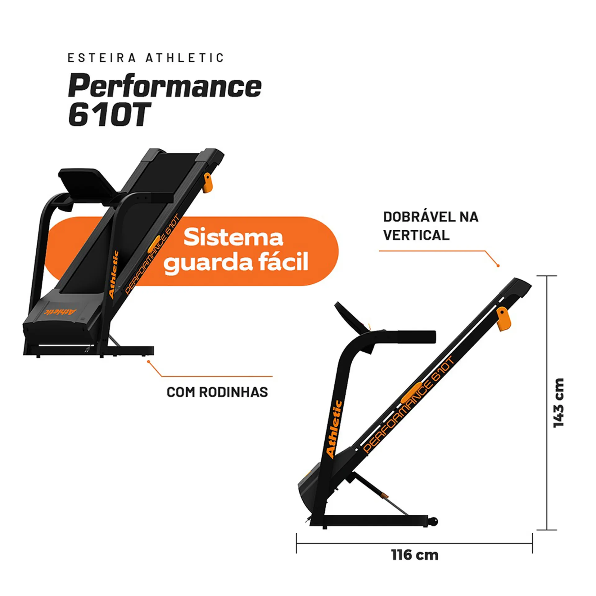 Esteira Ergométrica Athletic Performance 610T 130Kg Dobrável 5.0HPM - Grafite - Bivolt