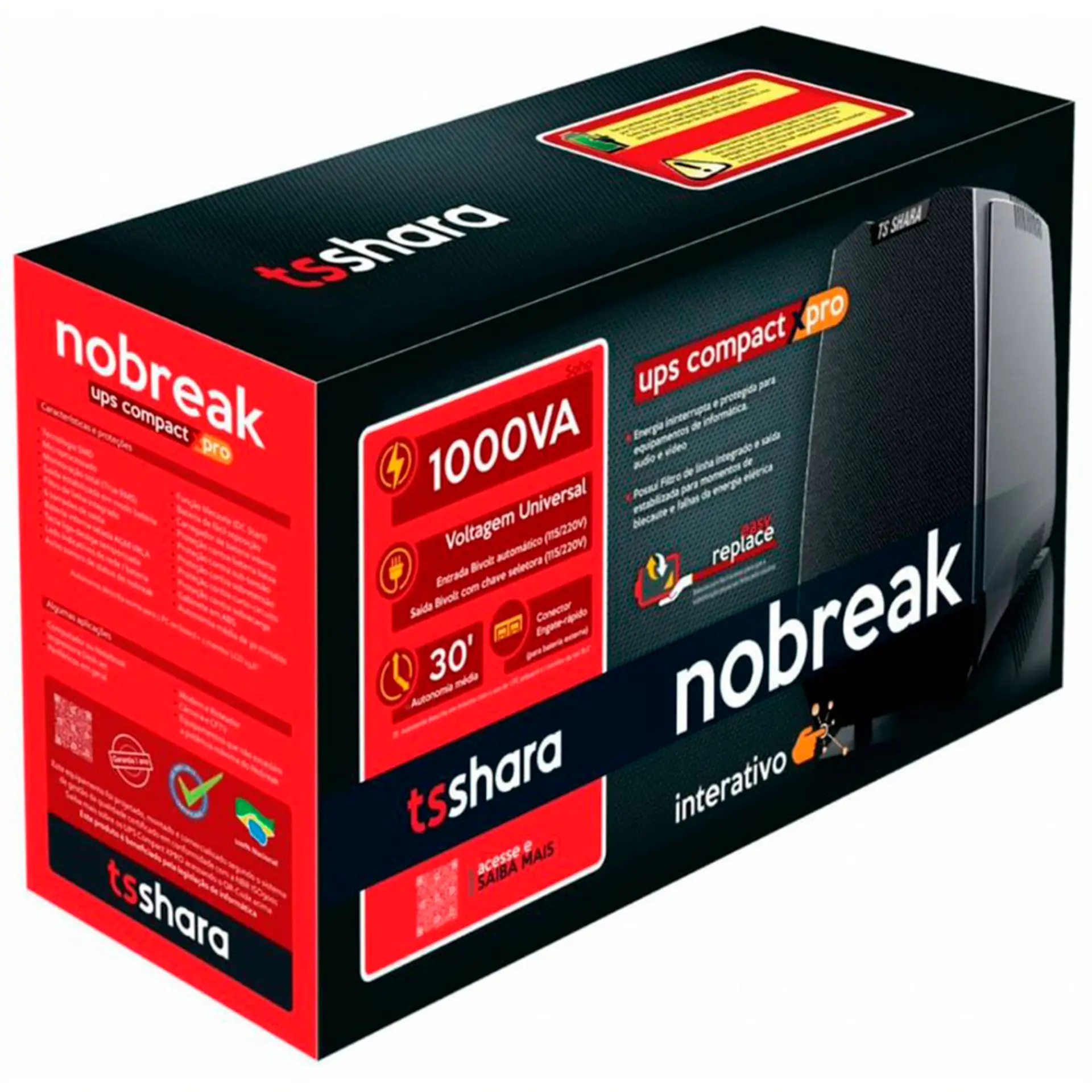 Nobreak TS Shara Compact Xpro 1000 VA 6 Tomadas Filtro de Linha 4528 - Preto - Bivolt