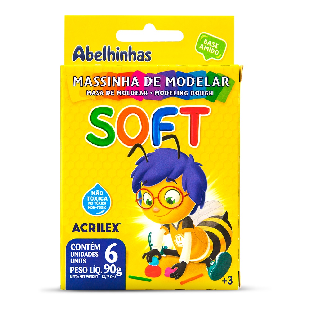 Massinha de Modelar Acrilex Soft com 6 Cores 90 Gramas