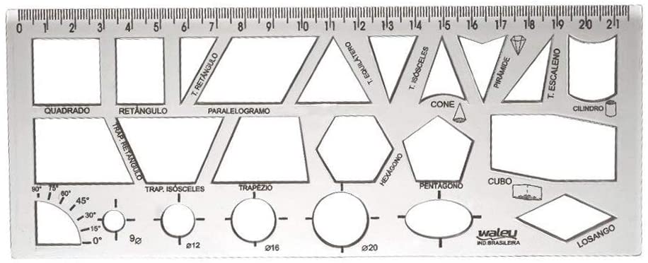 Régua Geométrica Waleu em Poliestireno Cristal