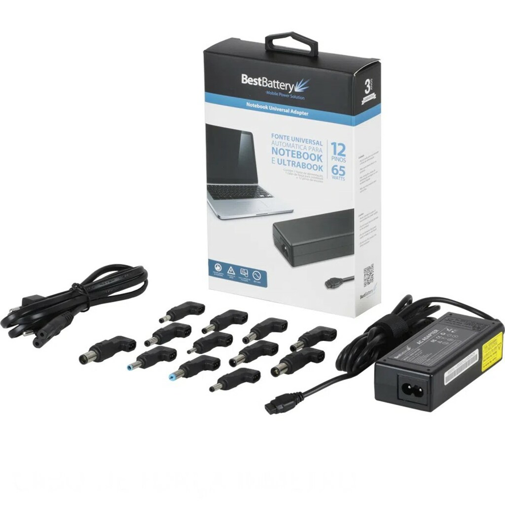 Fonte para Notebook Universal 65W 18V a 20V Bivolt BestBattery - BB20-UN1265