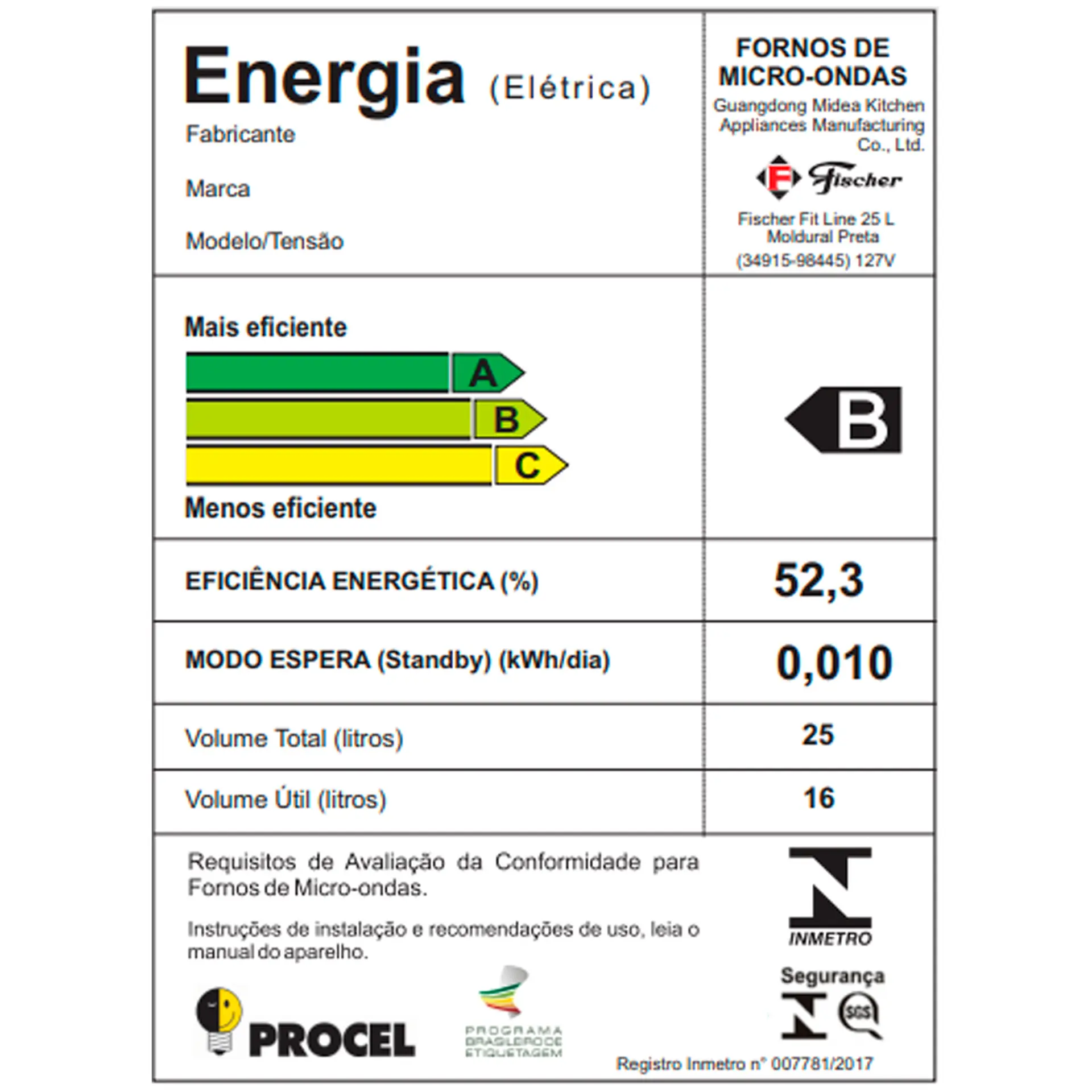 Micro-Ondas de Embutir Fischer Fit Line 25L 900W Descongelamento por Peso - Preto - 110 Volts