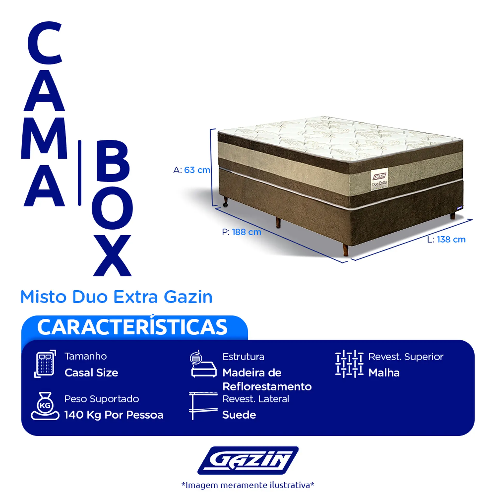 Colchão Cama Box Gazin Espuma Casal Misto Duo Extra 138x188