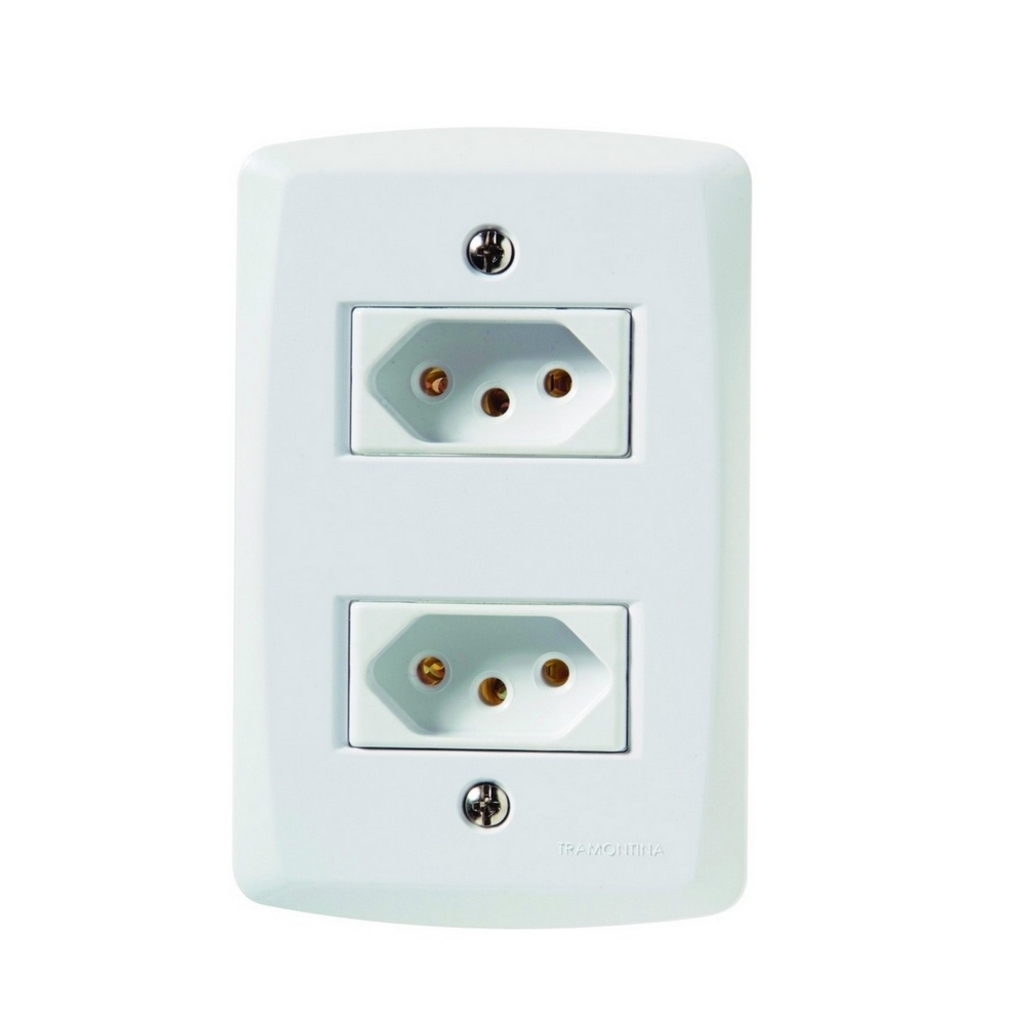 Tomada 2 Pinos + Terra 20A Lux2 Dupla com Espelho 4x2 Branco Tramontina - 57145/266 - 134257