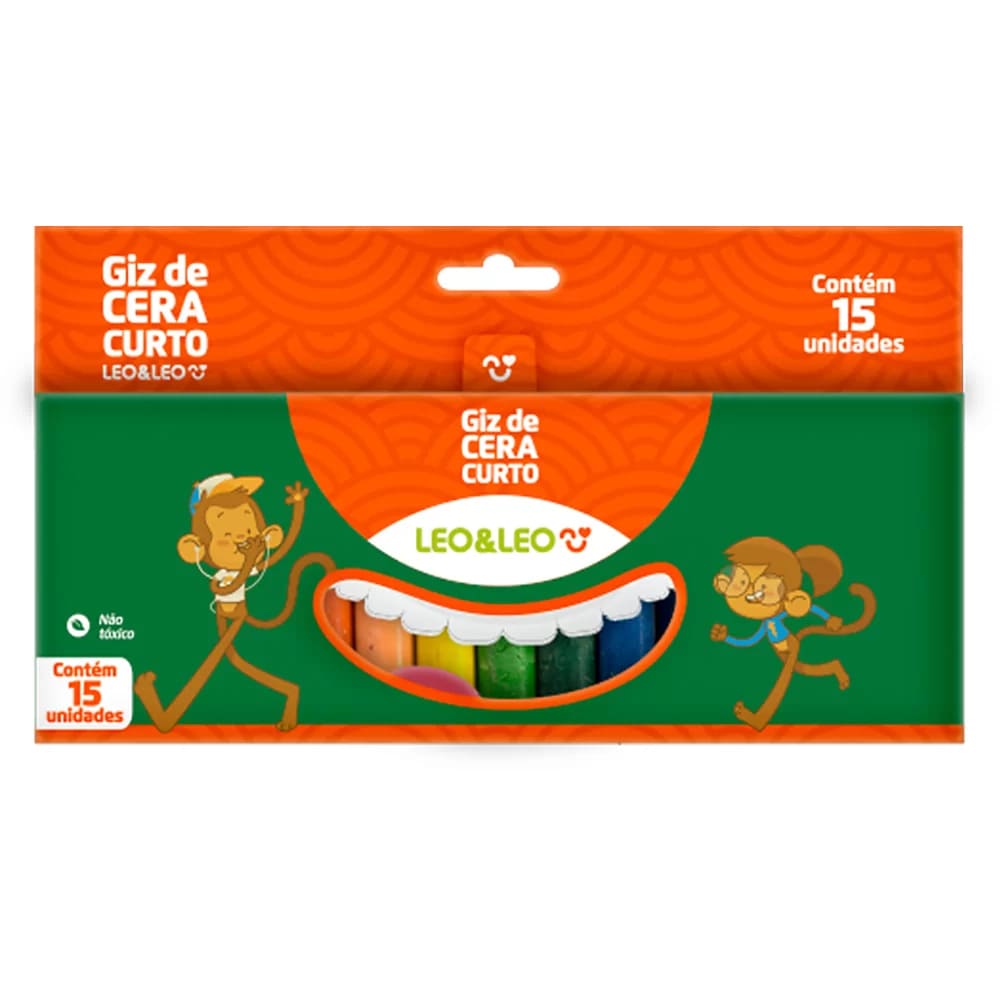Giz de Cera Curto Leo e Leo 15 Cores não Tóxica