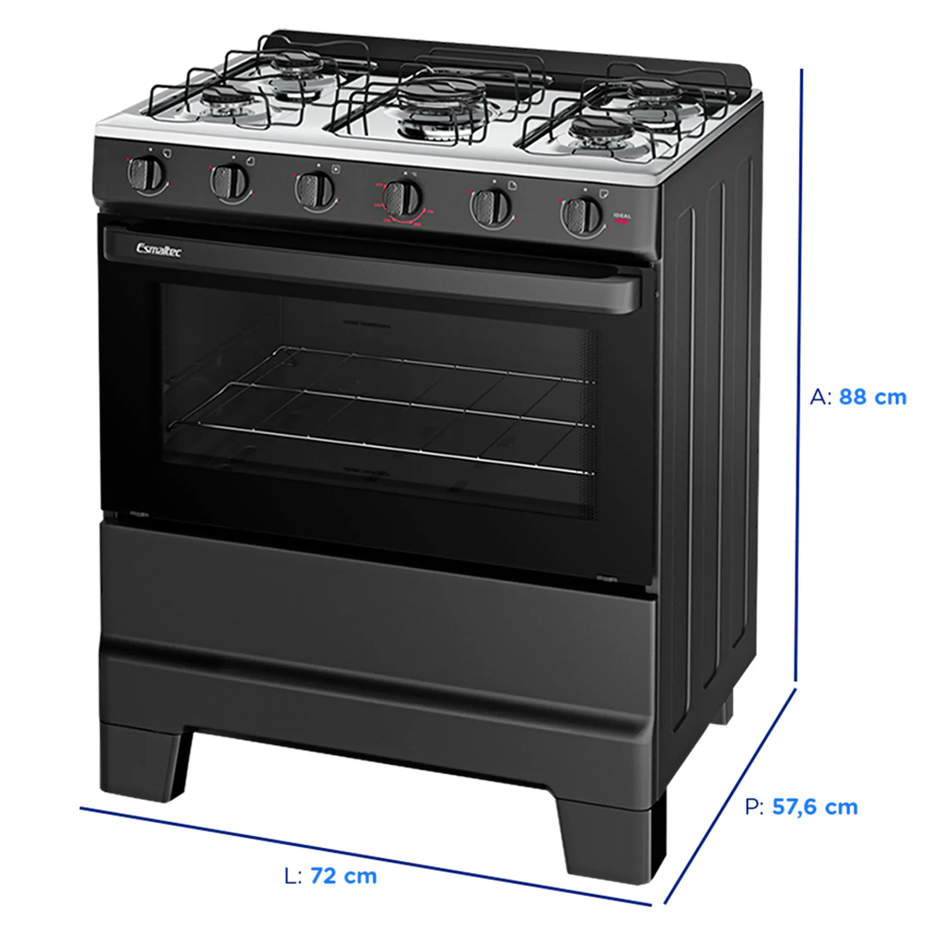 Fogão Esmaltec Ideal Pop 5 Bocas Manual Mesa Aço Inox - Preto