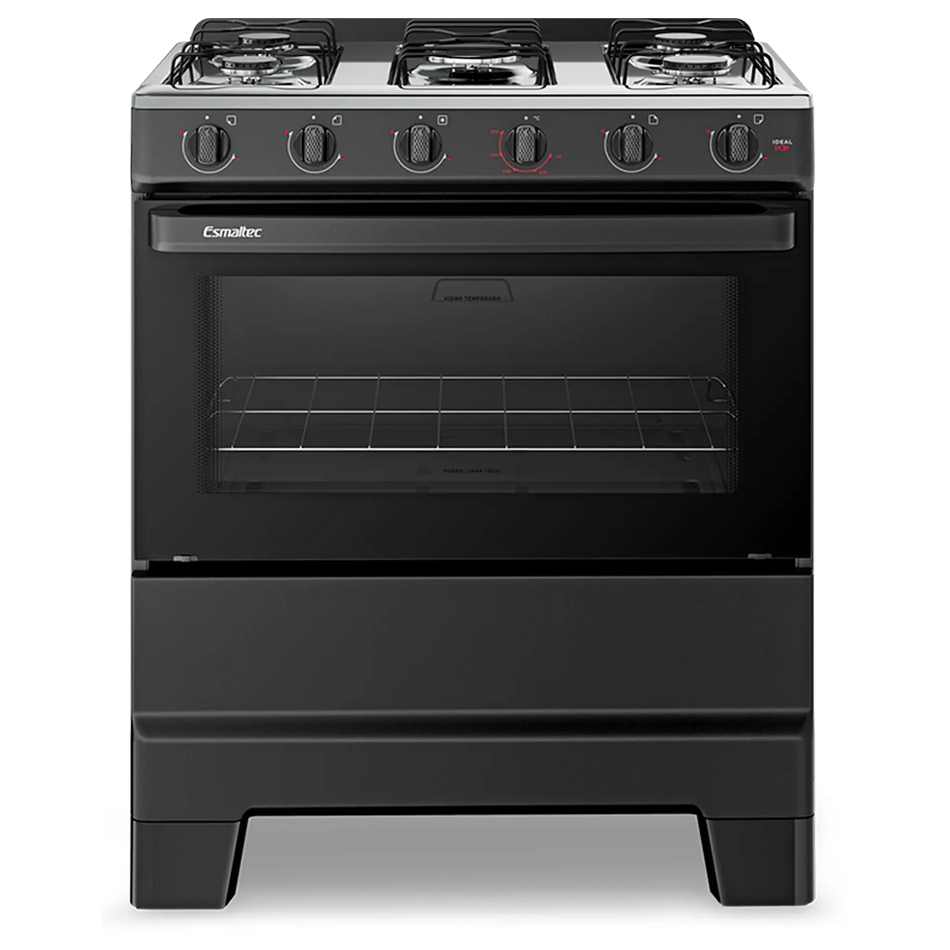 Fogão Esmaltec Ideal Pop 5 Bocas Manual Mesa Aço Inox - Preto