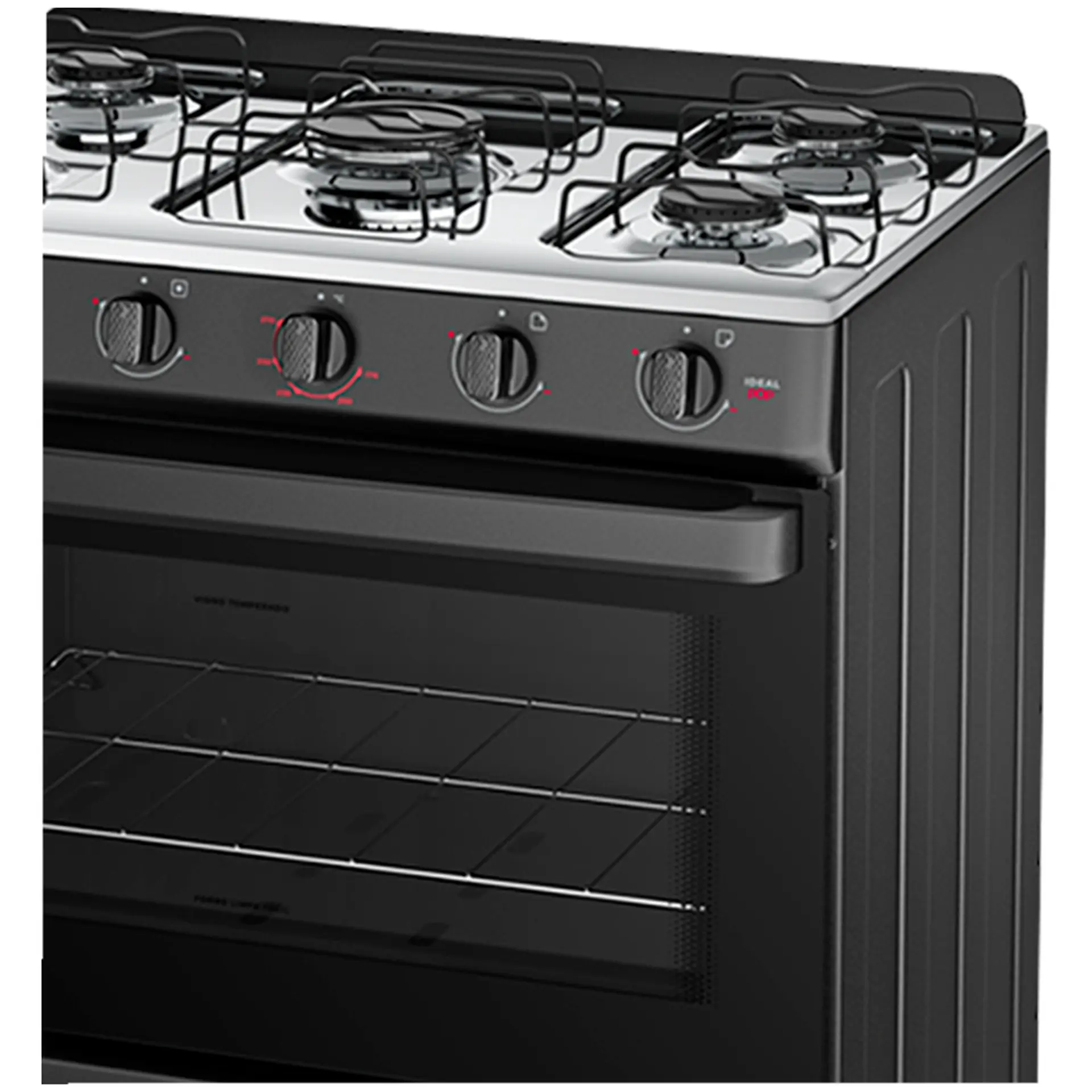 Fogão Esmaltec Ideal Pop 5 Bocas Manual Mesa Aço Inox - Preto