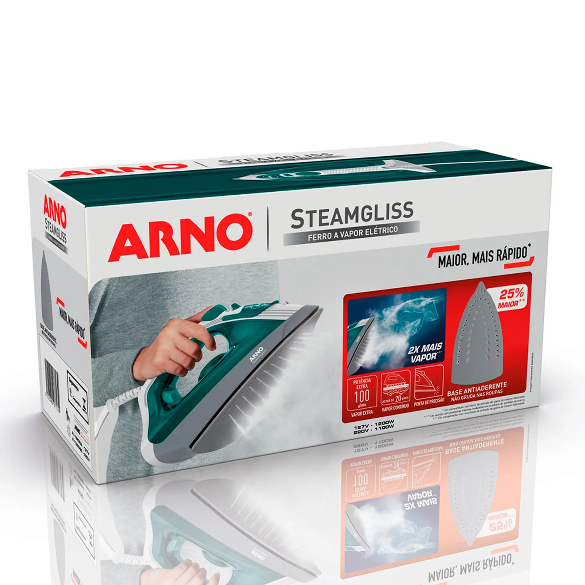 Ferro de Passar a Vapor Arno Steamgliss Base Antiaderente FSGP 1200W - Verde - 110 Volts