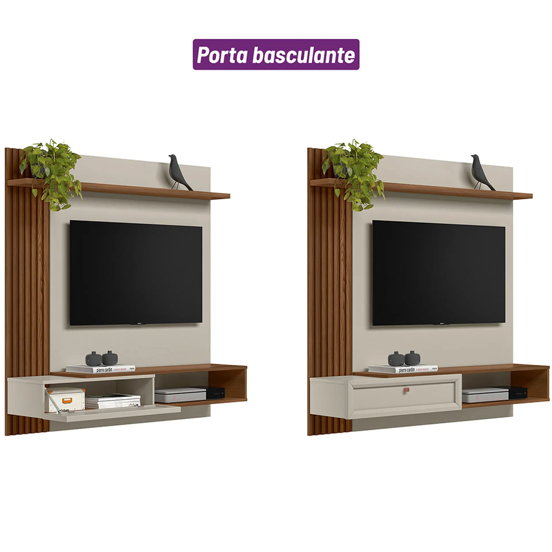 Painel para TV até 55” 1 Porta Basculante Alvorada Linea Brasil - Freijo/Off White