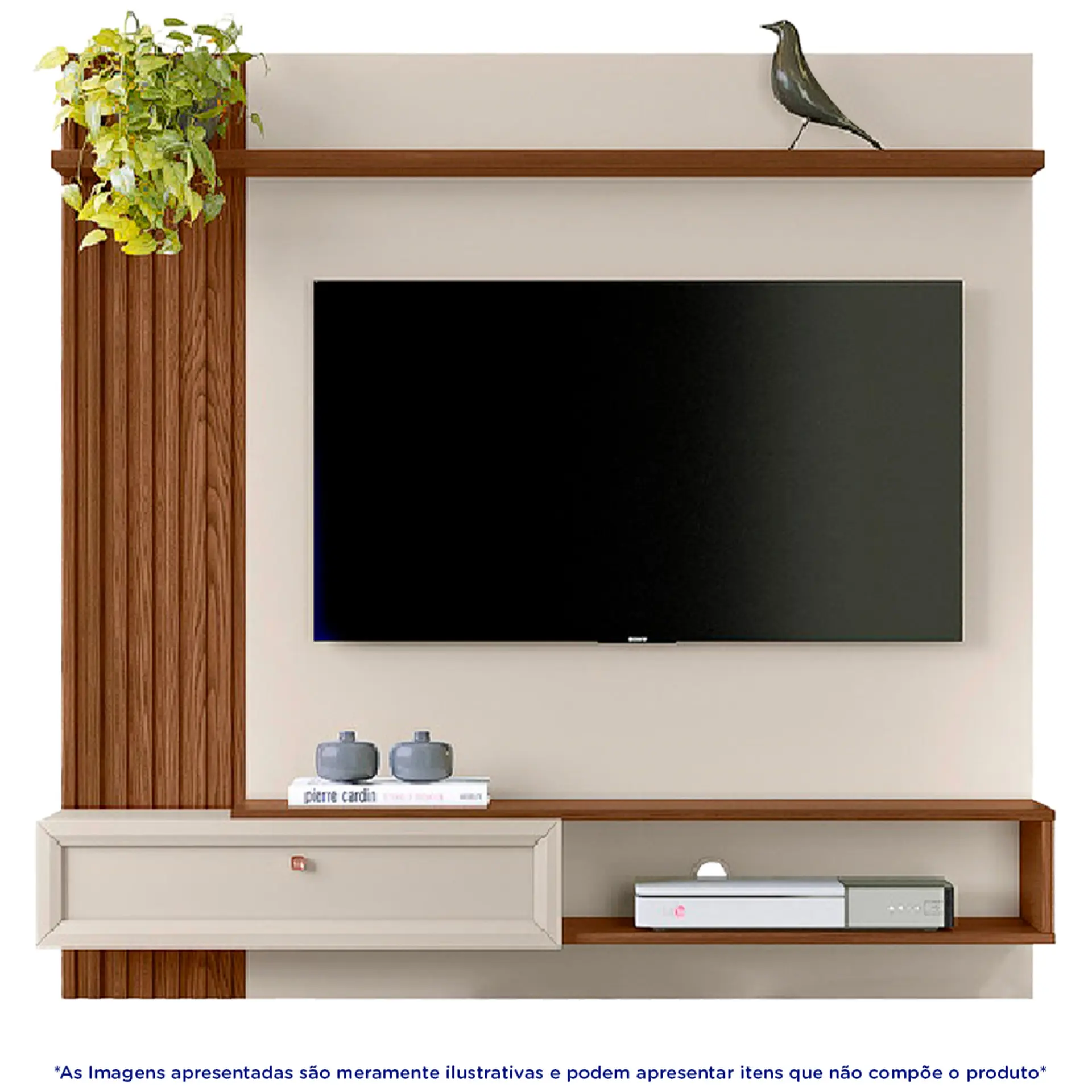 Painel para TV até 55” 1 Porta Basculante Alvorada Linea Brasil - Freijo/Off White
