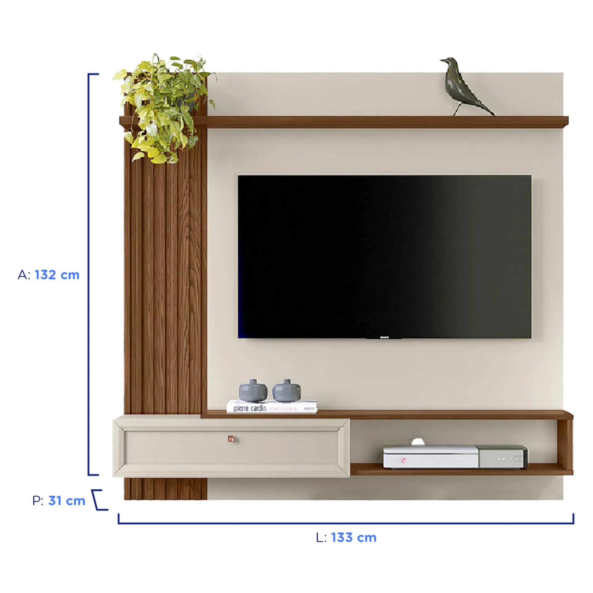 Painel para TV até 55” 1 Porta Basculante Alvorada Linea Brasil - Freijo/Off White