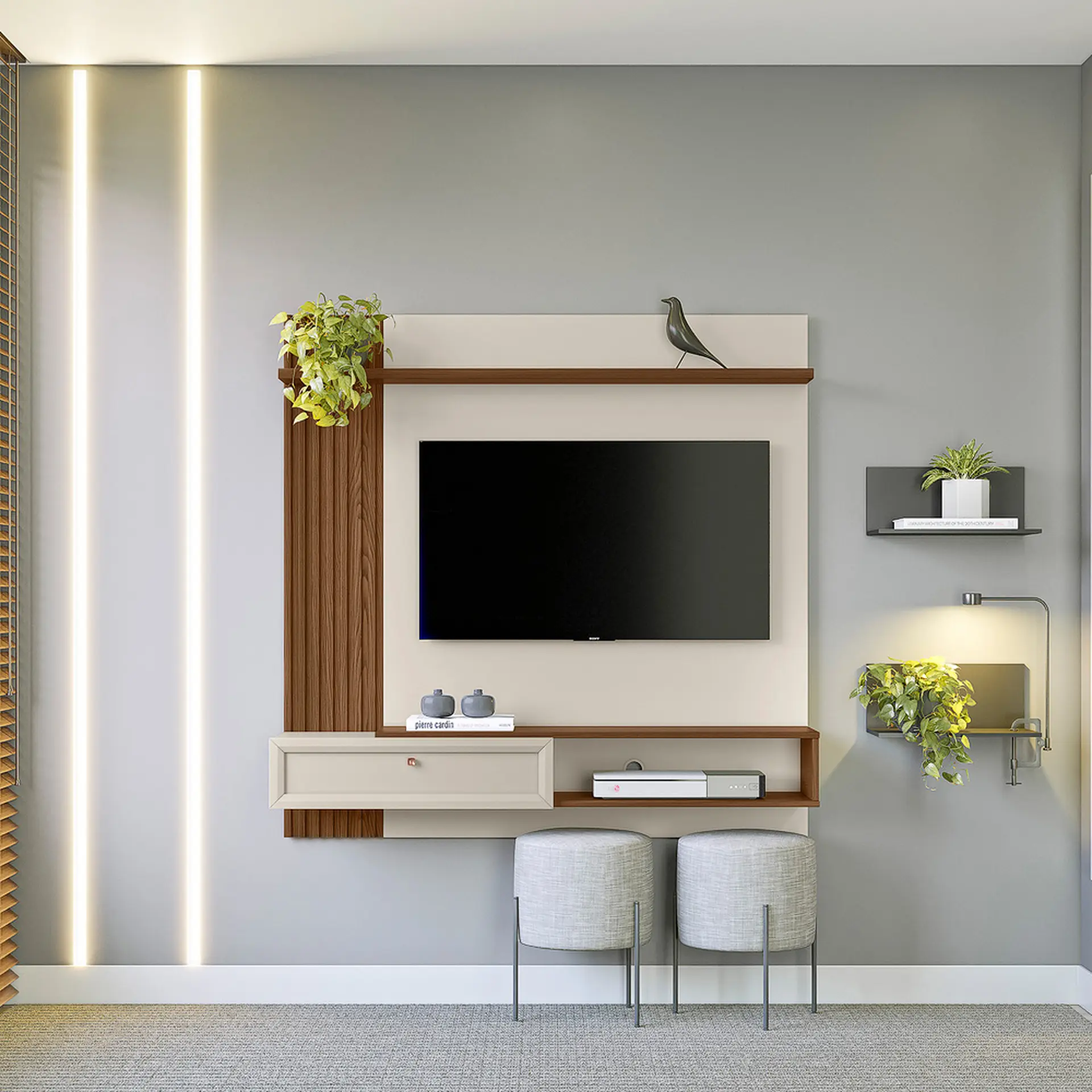 Painel para TV até 55” 1 Porta Basculante Alvorada Linea Brasil - Freijo/Off White