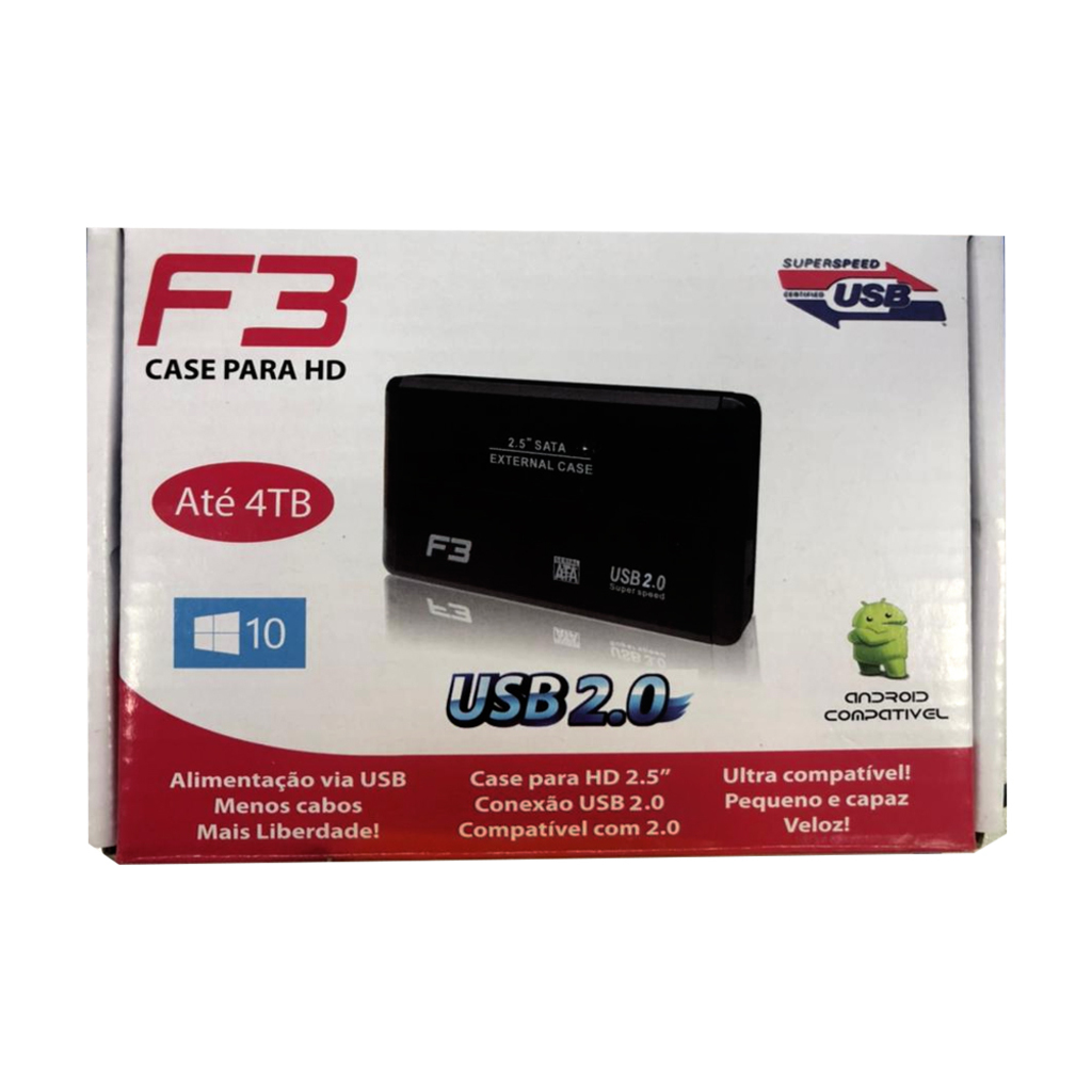 Gaveta Externa Case para HD Sata 2,5 USB 2.0 Preto F3 - 44