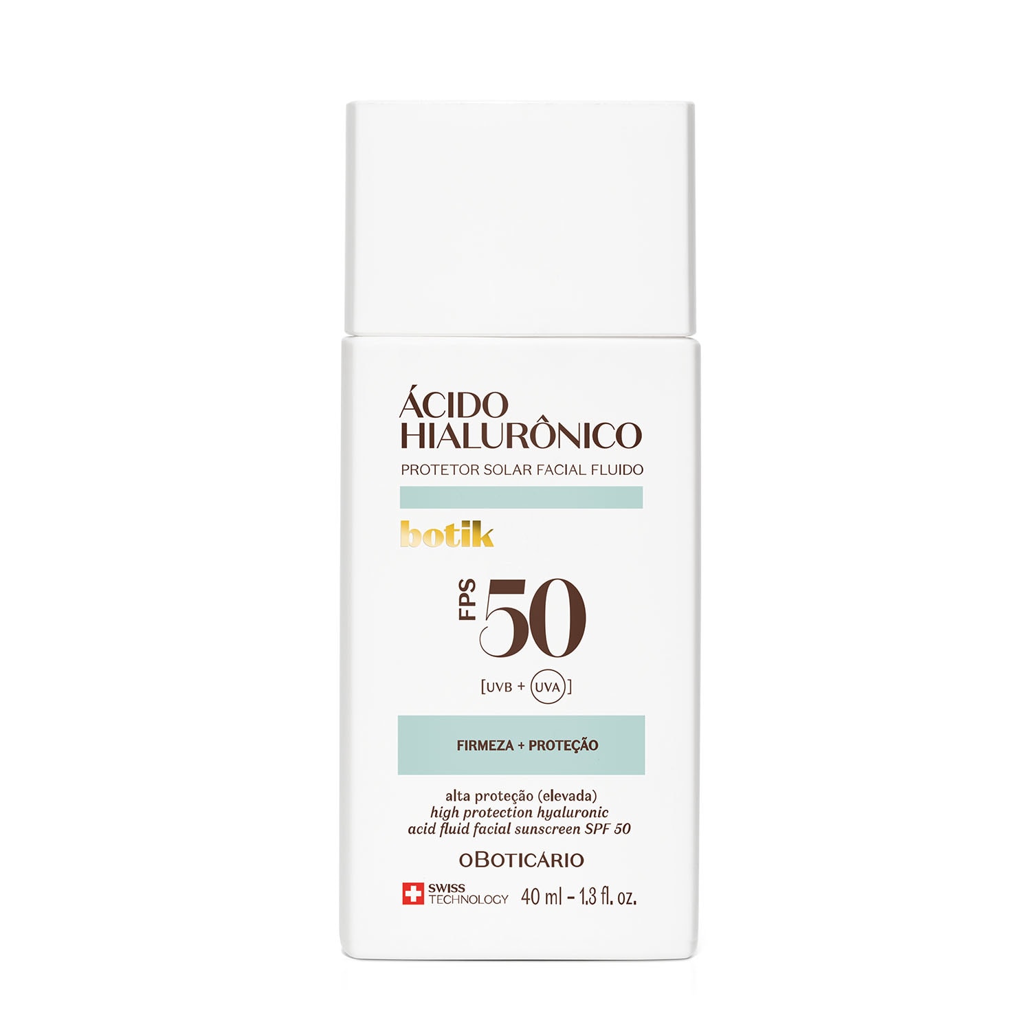 Protetor Solar Facial Fluido FPS 50 Botik Ácido Hialurônico 40ml