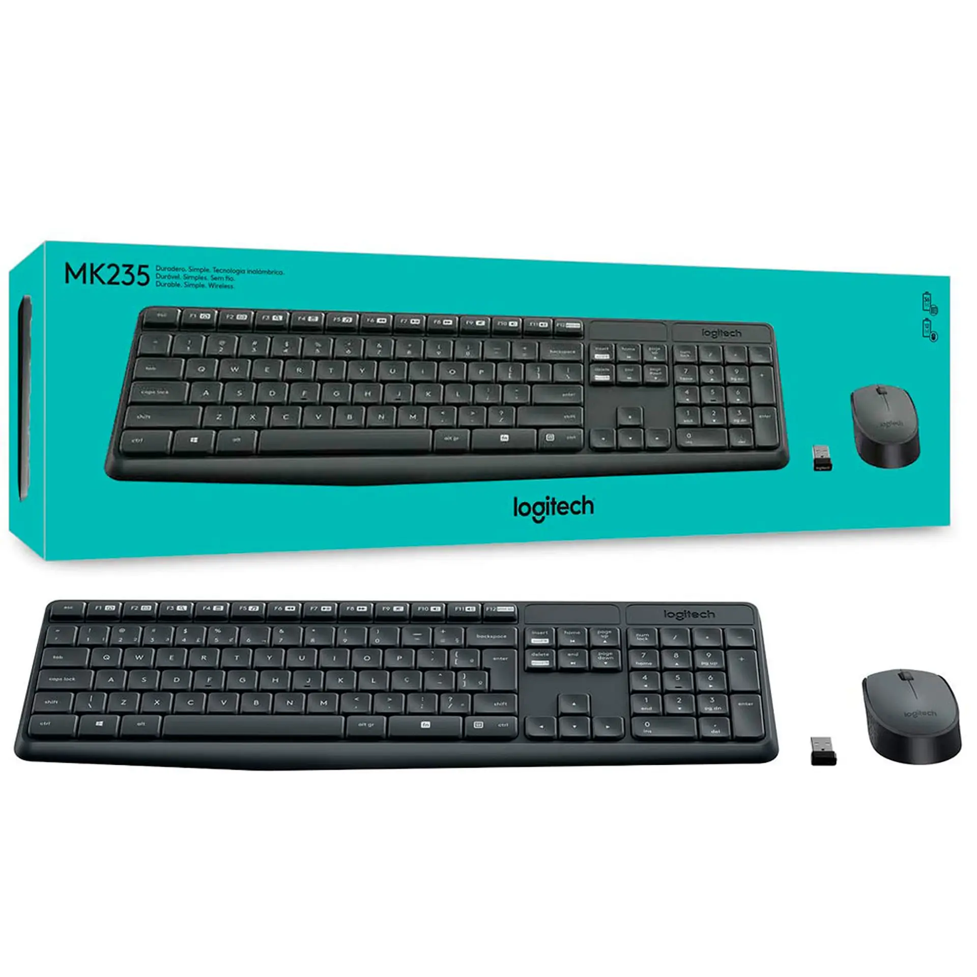 Kit Teclado e Mouse Sem fio Logitech MK235 Wireless Sensor Óptico - Cinza