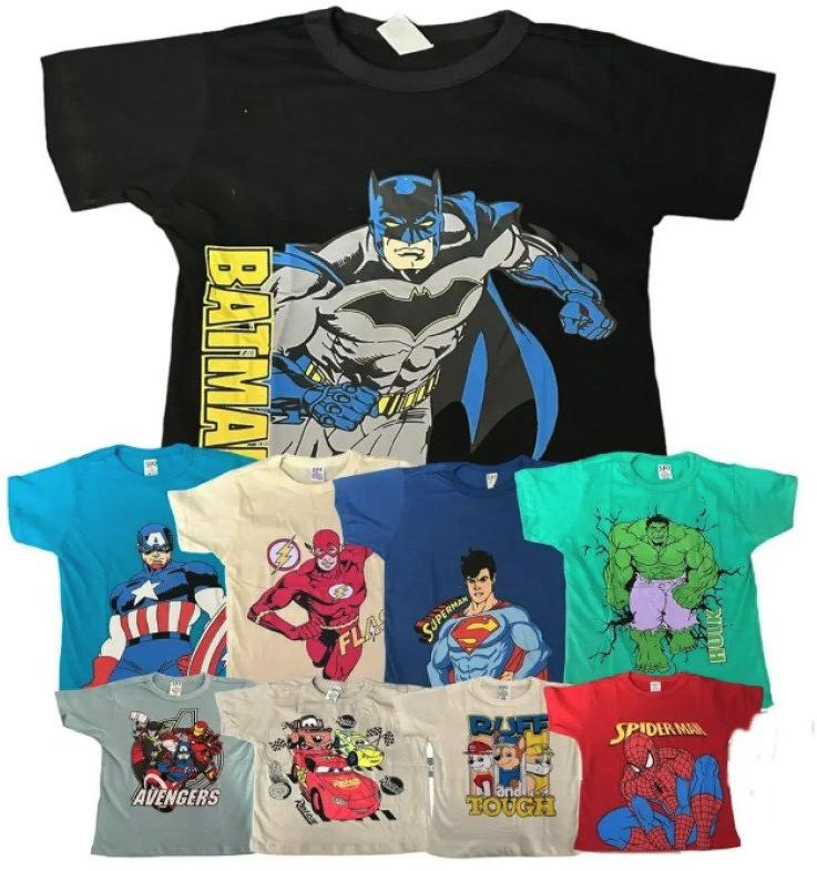 Kit 5 Camisetas Super Heróis Manga Curta Calor Infantil Menino Personagens Sortidos Tamanho 4 Anos